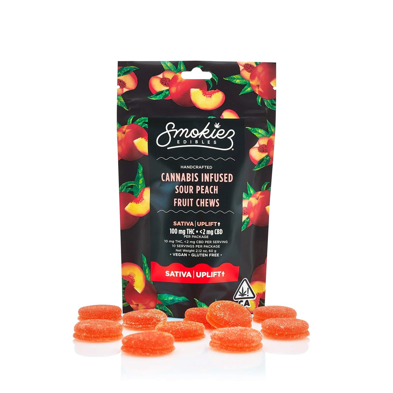 Sour Peach Fruit Chews Bag 10pk 100mg