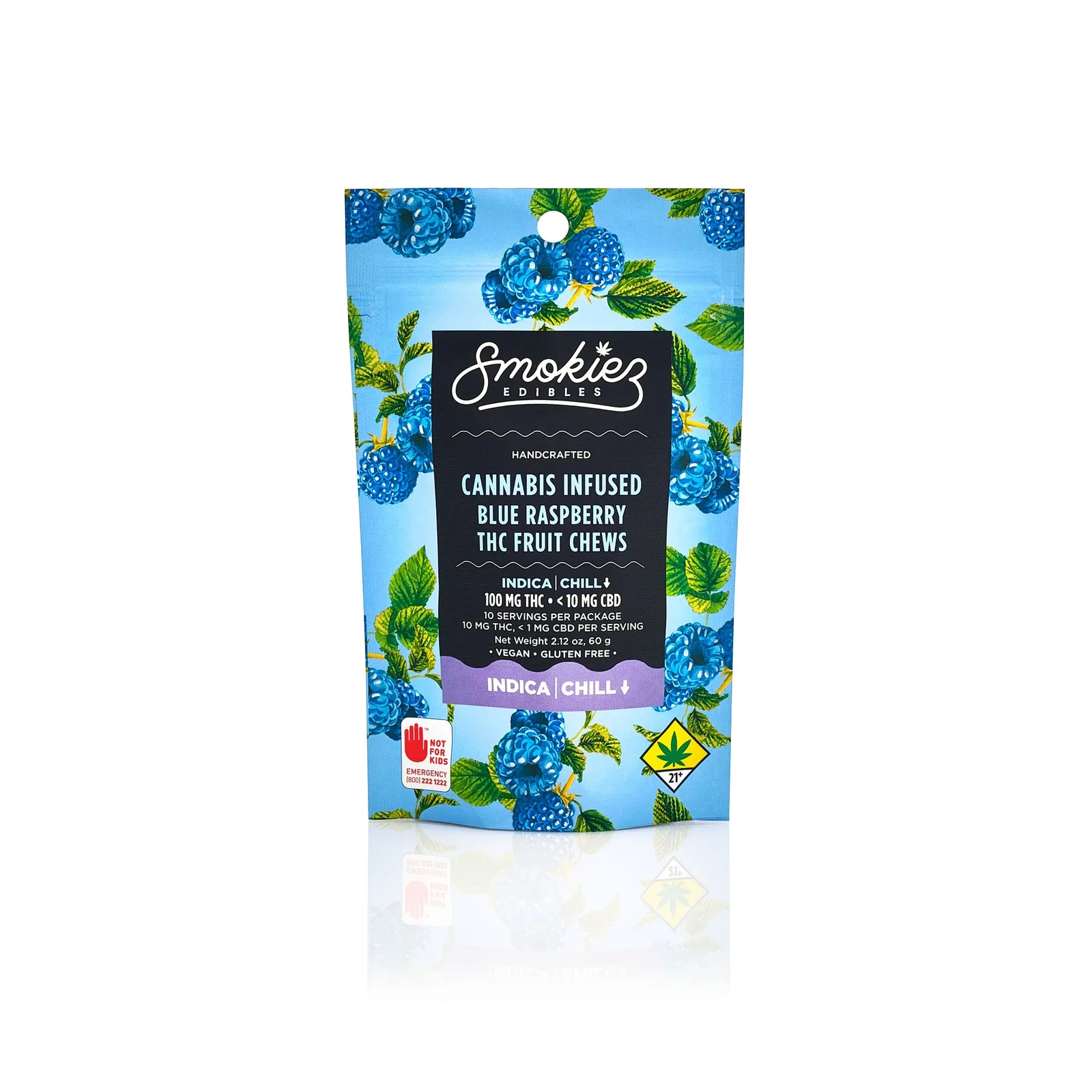 100mg THC Blue Raspberry Fruit Chews (10mg - 10 pack) - Smokiez
