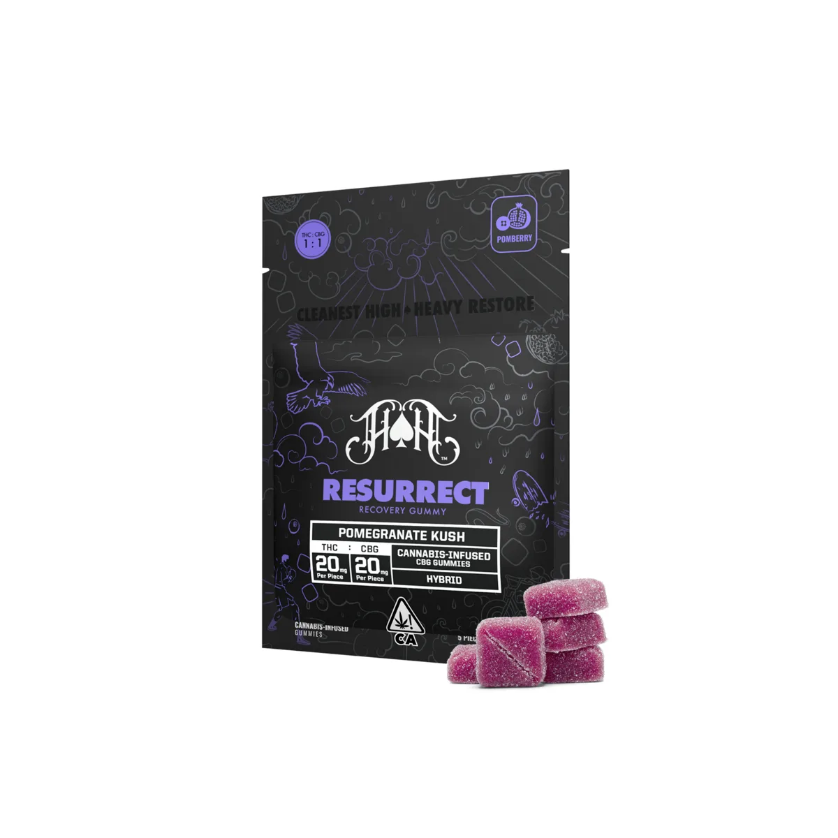 Heavy Hitters: 100mg THC/ 100mg CBG Gummy Pack: Resurrect Recovery: Pomegranate Kush [H]
