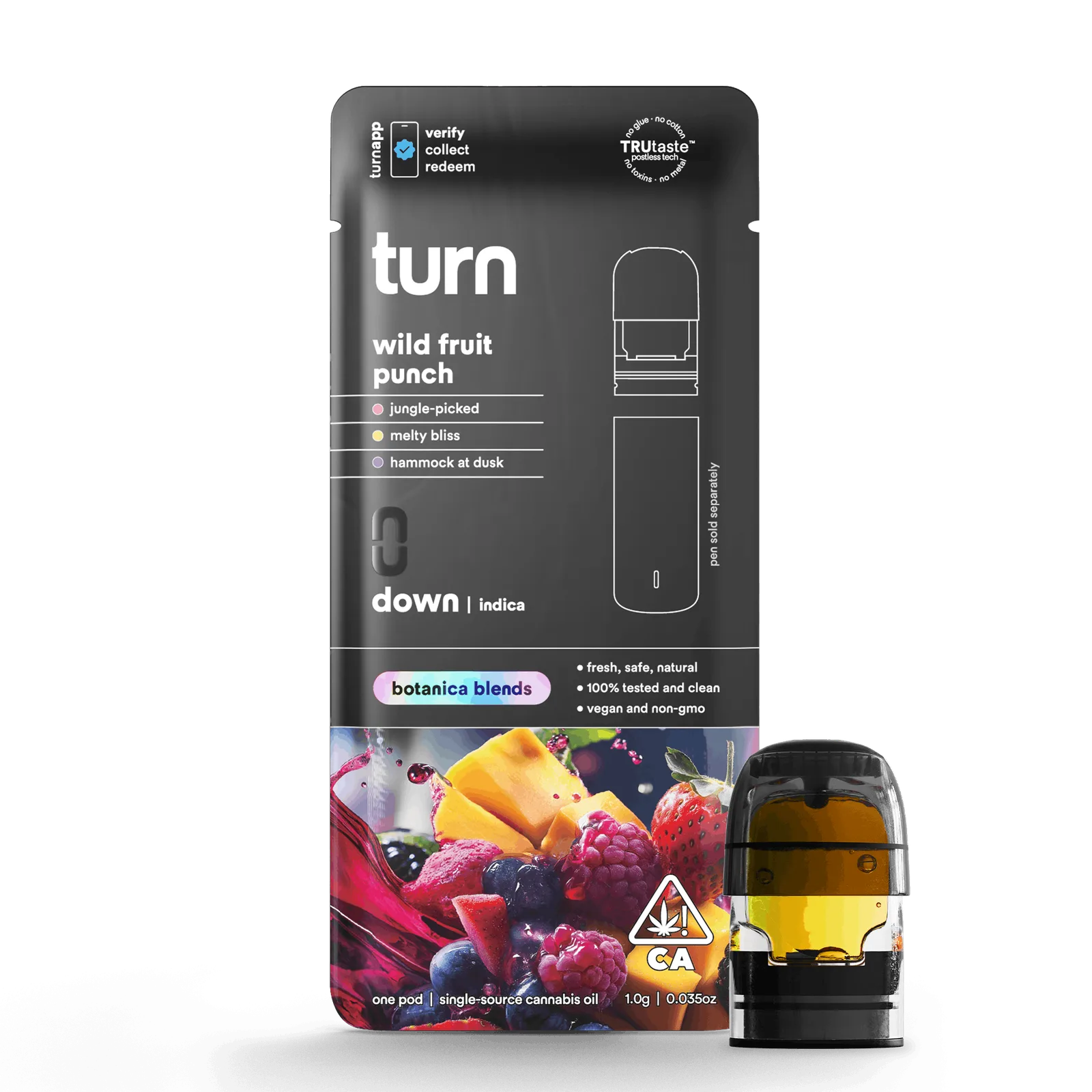 1.0g pod | wild fruit punch | botanica blends | down |