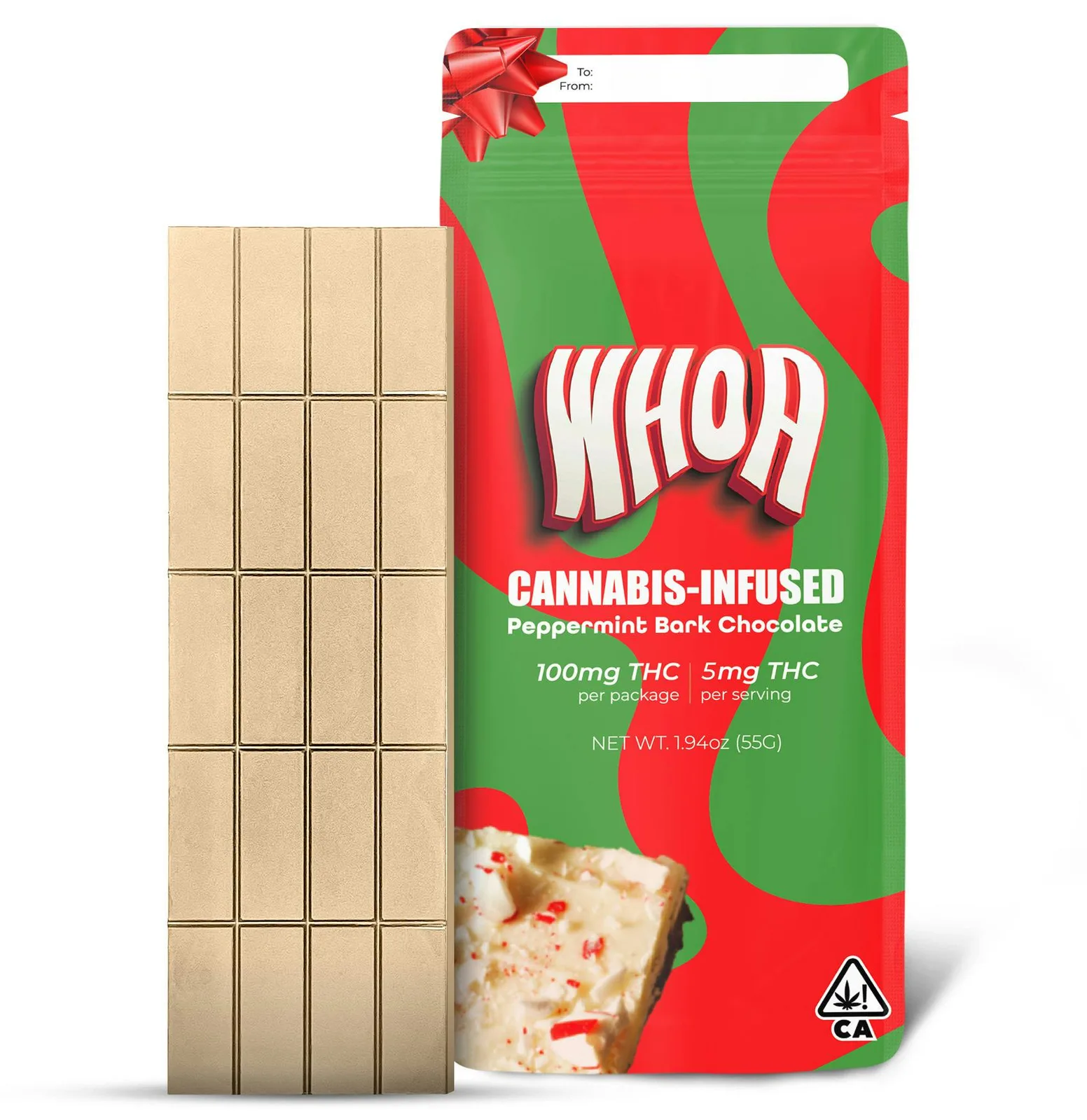 WHOA Peppermint Bark Chocolate - Bar (100mg)