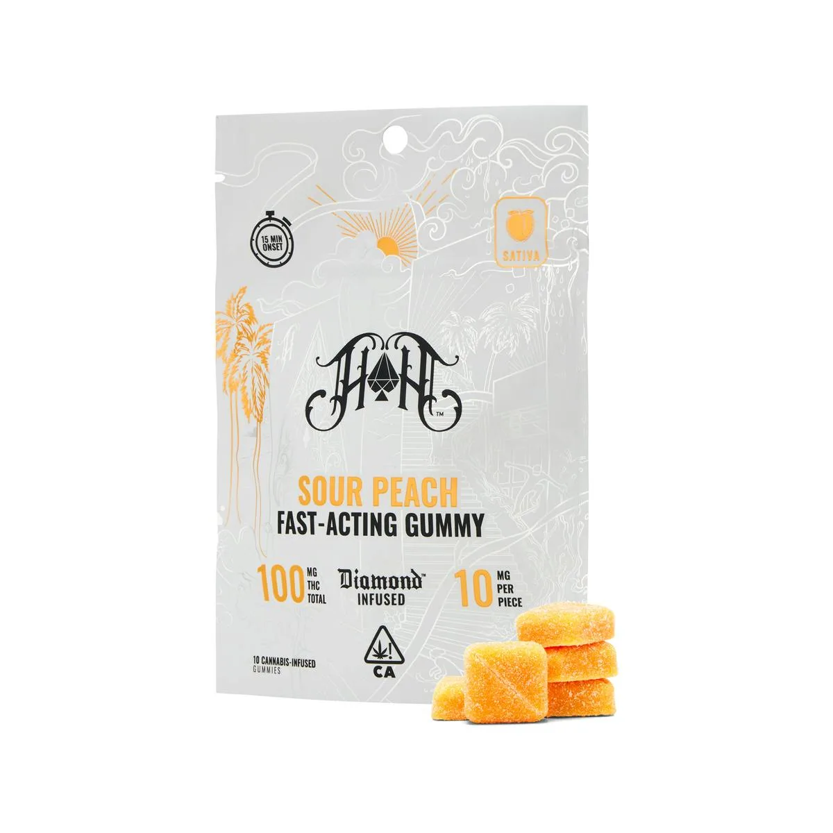 Sour Peach | Sativa - Fast-Acting Gummies - 100mg THC