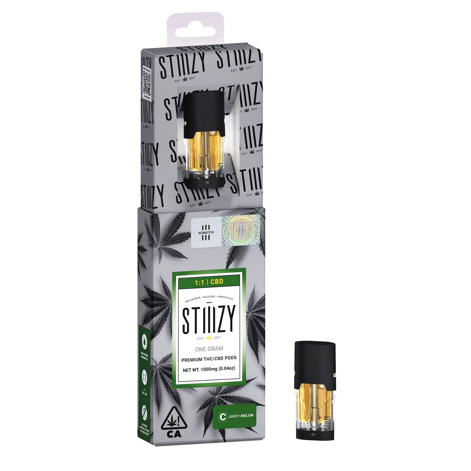 Vape Cartridge - JUICY MELON 1G 1:1 (CBD/THC) Original Pod - STIIIZY