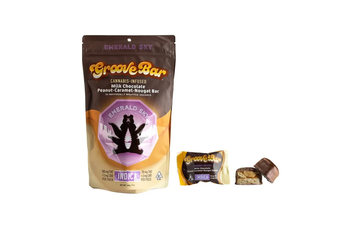 GrooveBar Milk Chocolate Peanut-Caramel-Nougat Bar - Indica 100mg 10pk