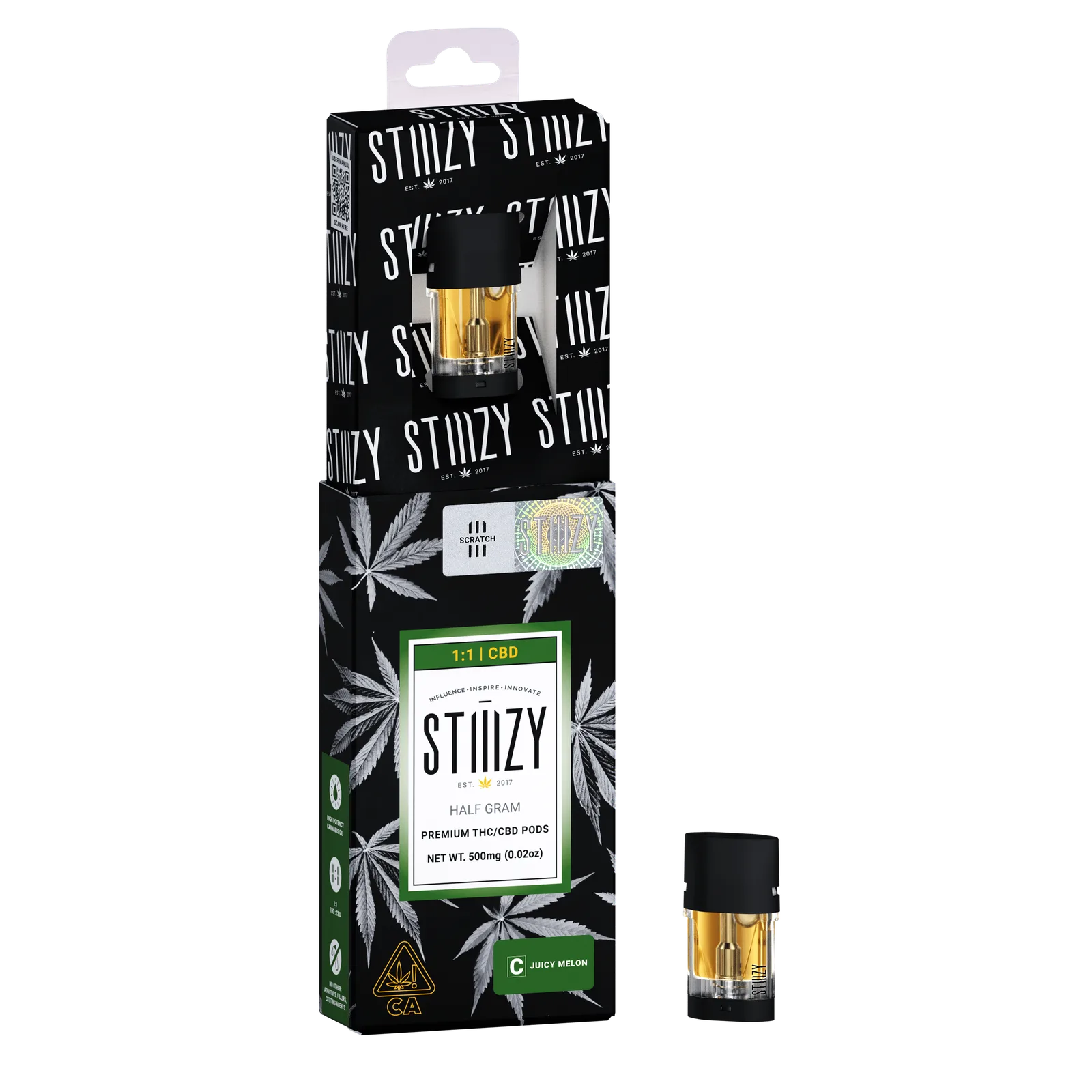 Vape Cartridge - JUICY MELON .5G 1:1 (CBD/THC) Original Pod - STIIIZY