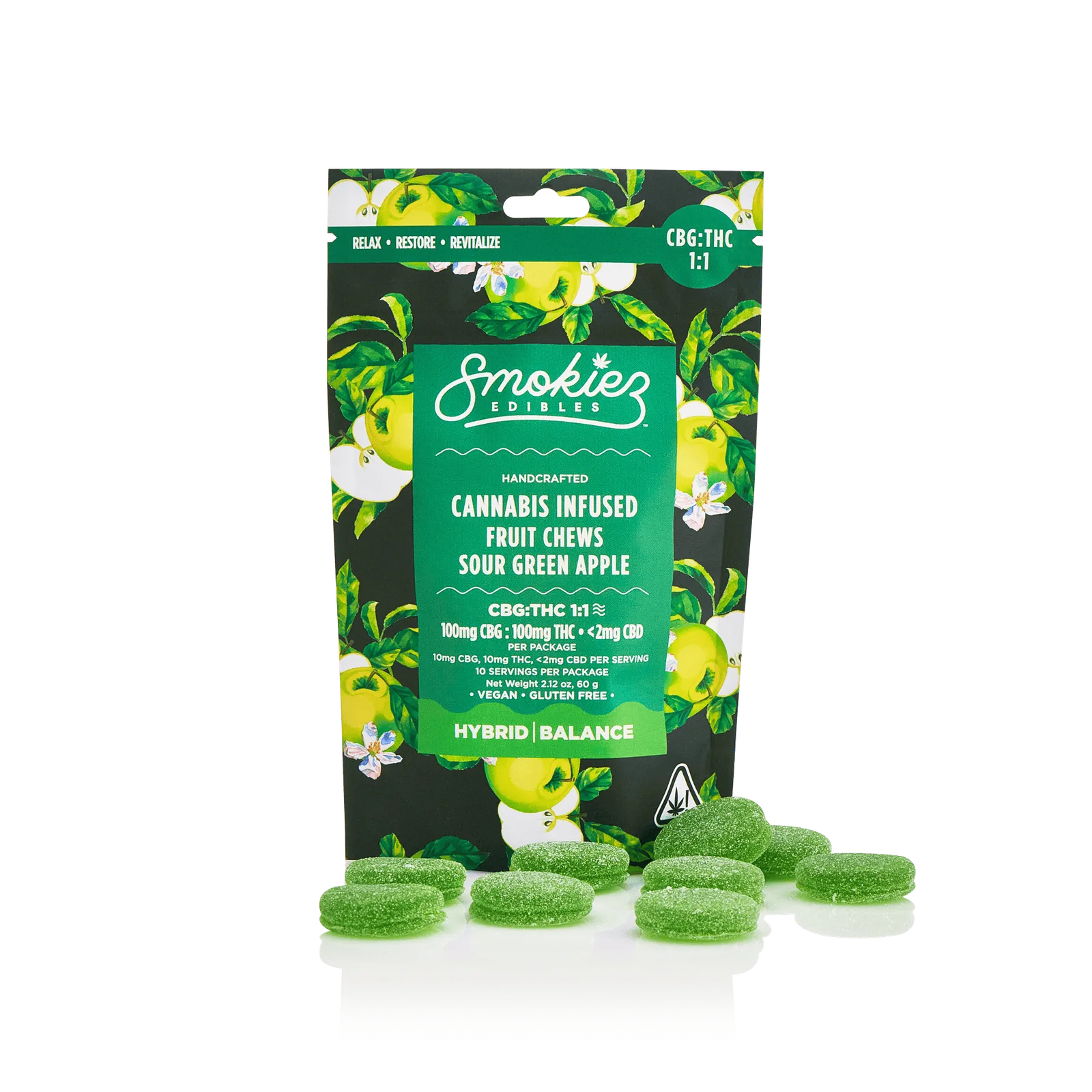 Sour Green Apple 100mg CBG : 100mg THC Fruit Chews - CA