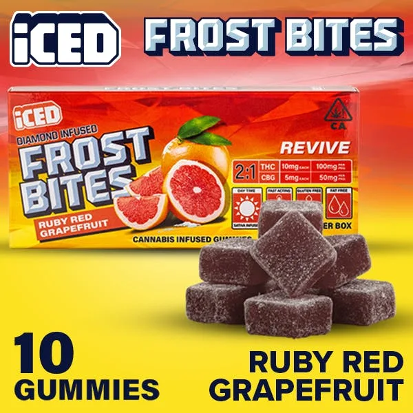 ICED-Gummies-Frostbites-10mg THC 5mg CBG 10pk-Revive-Ruby Red Grapefruit
