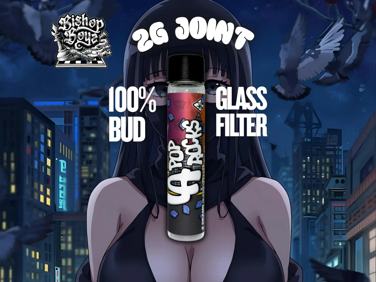 Bishop Boyz 2g All Bud Preroll w/ Glass Tip LA Pop Rocks