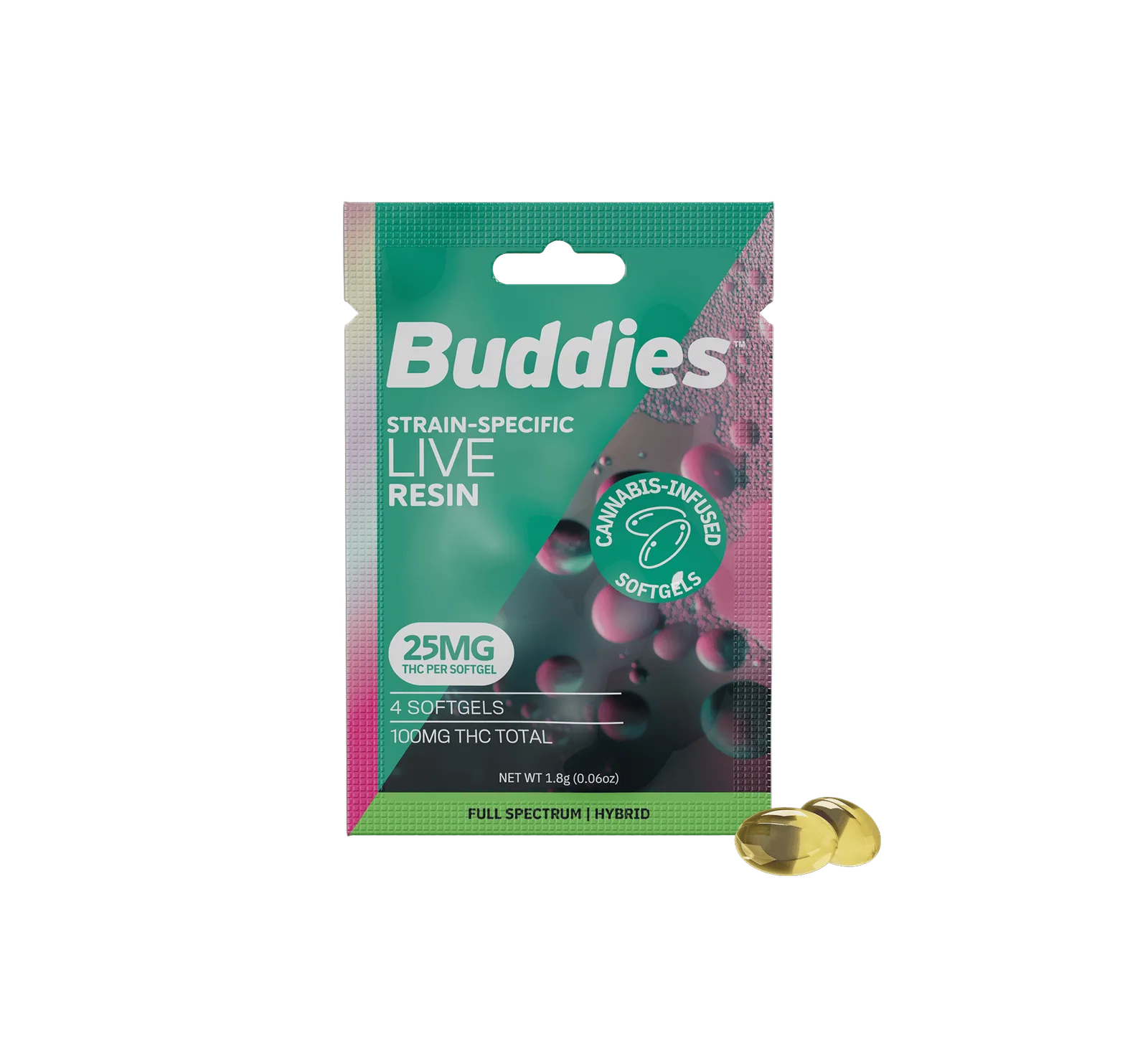 Live Resin Softgels | Hybrid | 25mg | 4ct Trial Size | 100mg