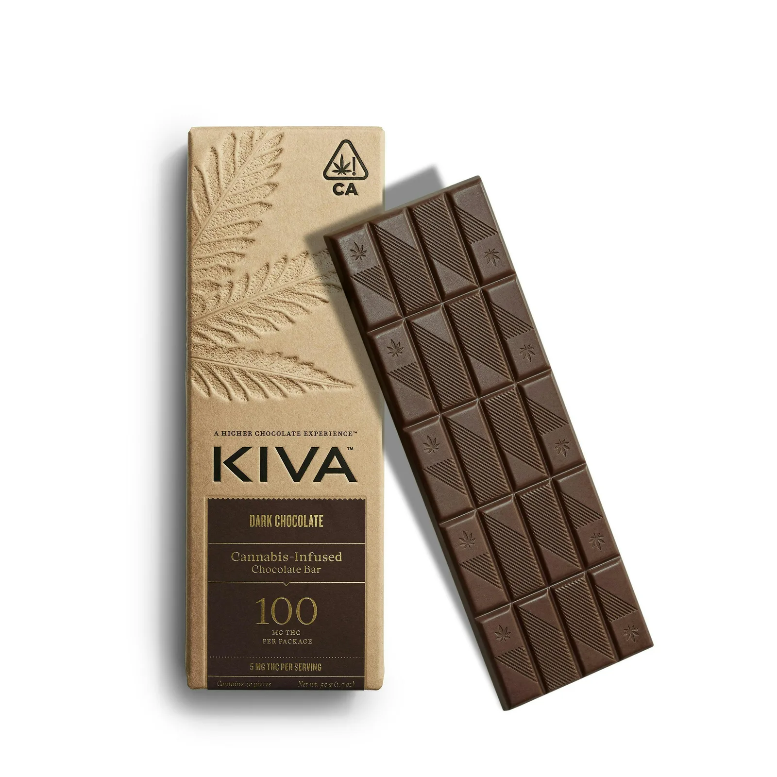 Kiva | Dark Chocolate Bar | 100mg | 20ct | 5mg/ea