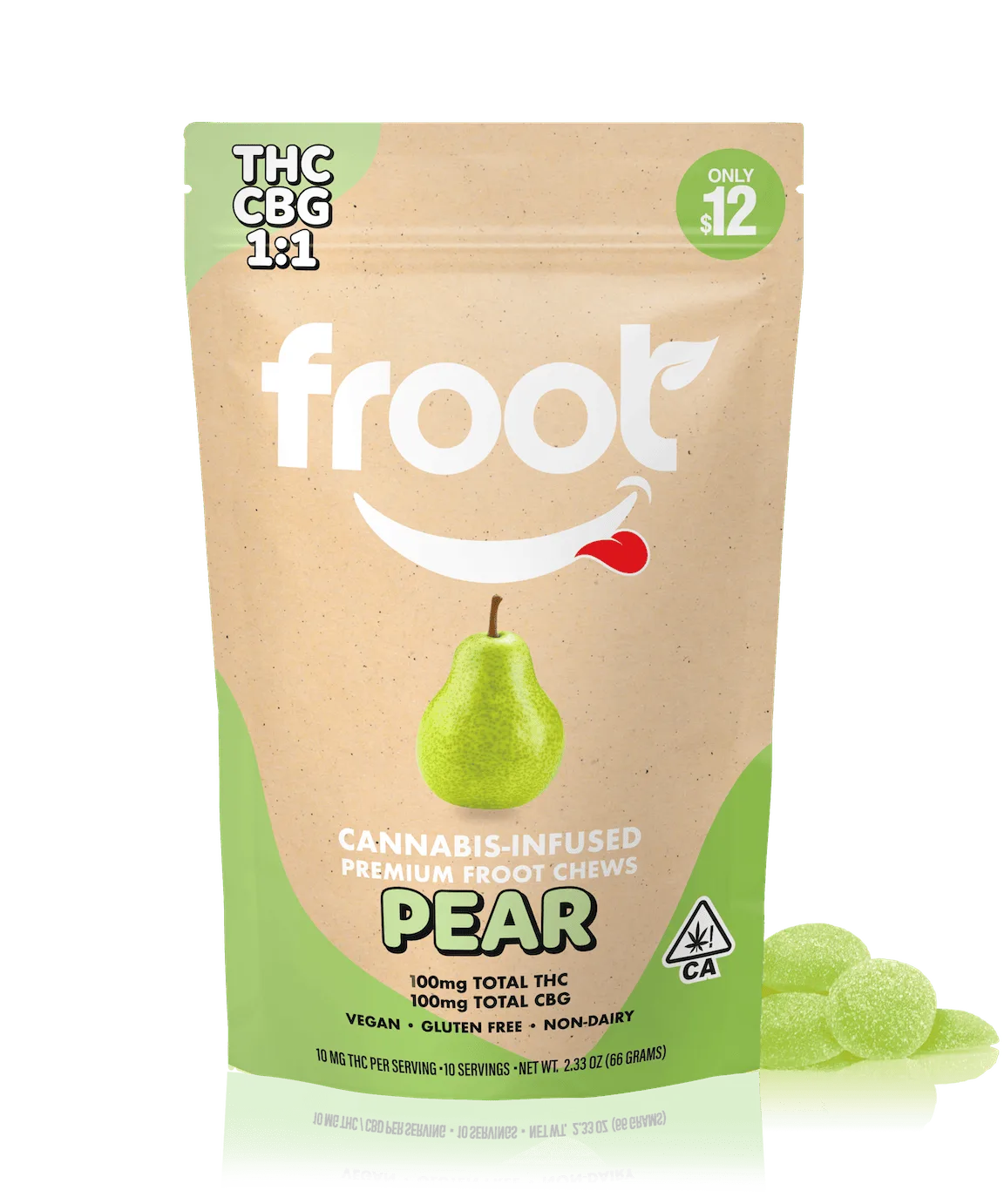 Froot Pear 1:1 CBG:THC Gummies - 100mg CBG: 100mg THC