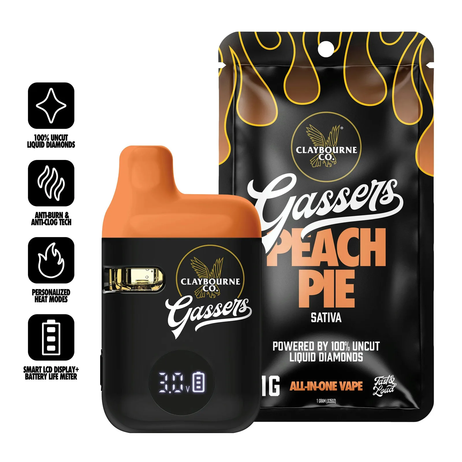 Peach Pie (1g) - Gassers All-In-One Liquid Diamonds Vape