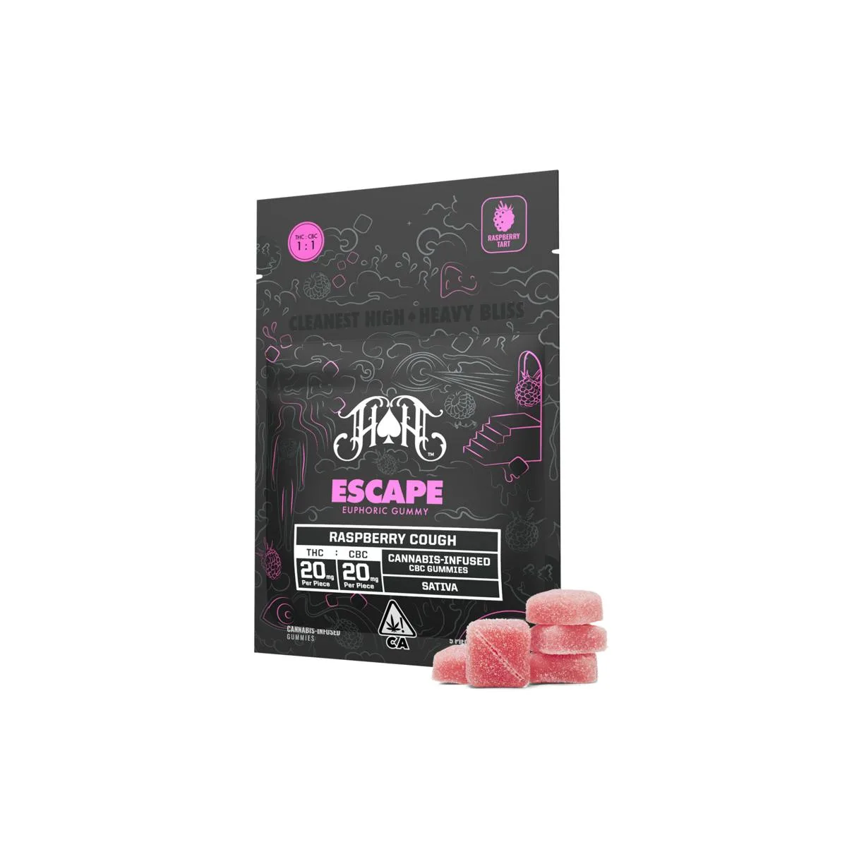 Raspberry Cough | S - Escape CBC Euphoric Gummies -100mg THC | 100mg