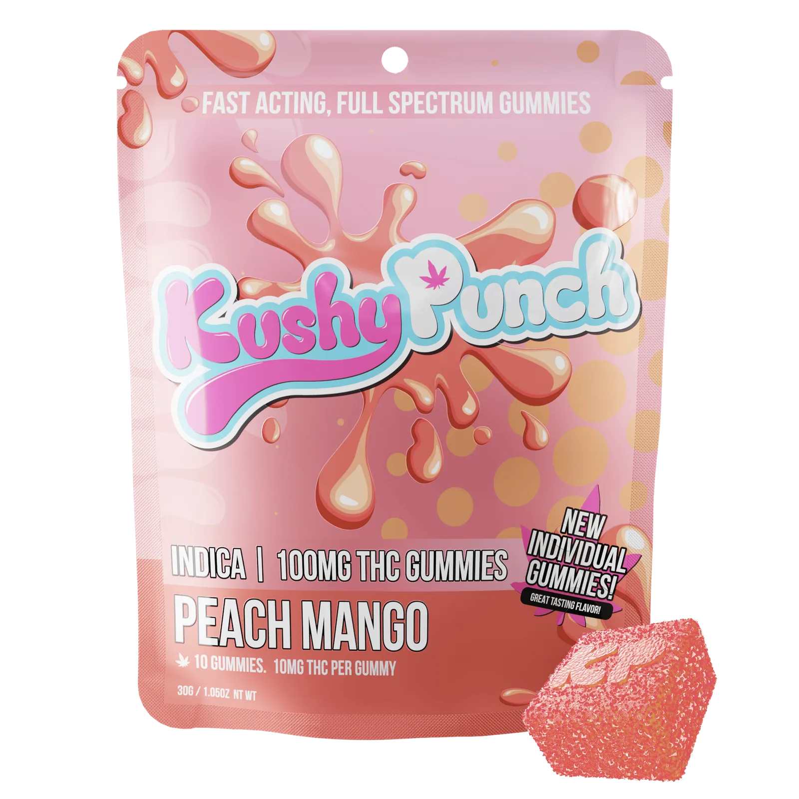 Kushy Punch - Indica Peach Mango INDIVIDUAL GUMMIES 100MG