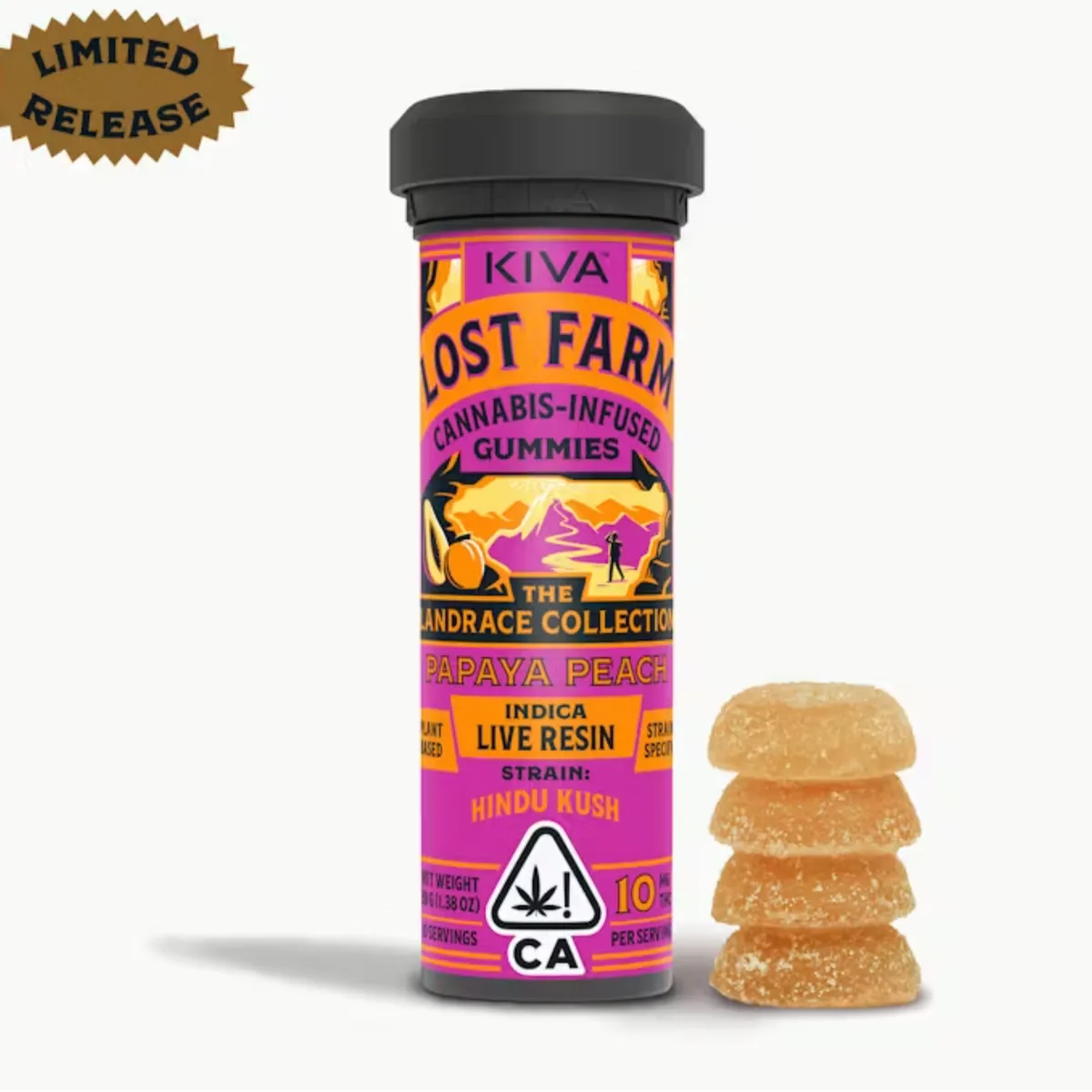 Lost Farm ' Papaya Peach x Hindu Kush' Live Resin Gummies [10pk]