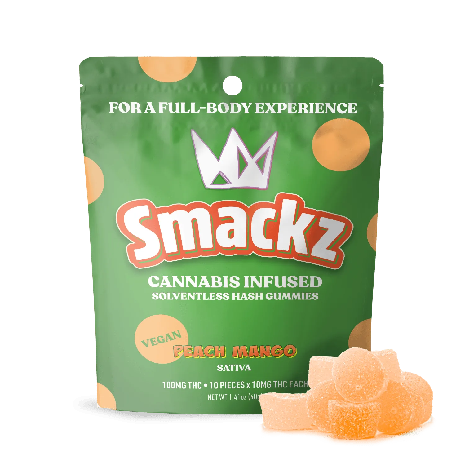 Peach Mango Flavored Solventless Gummies - 10x 10mg/gummy