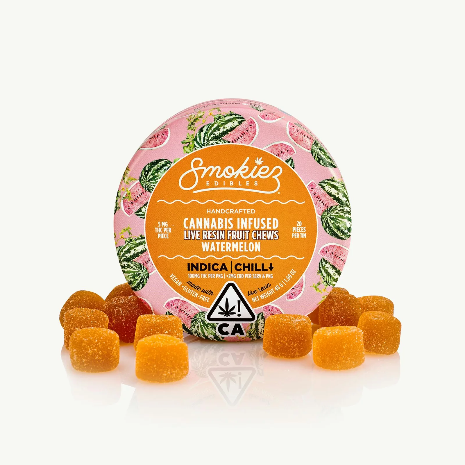 Watermelon Indica 100mg THC Live Resin Fruit Chews - CA