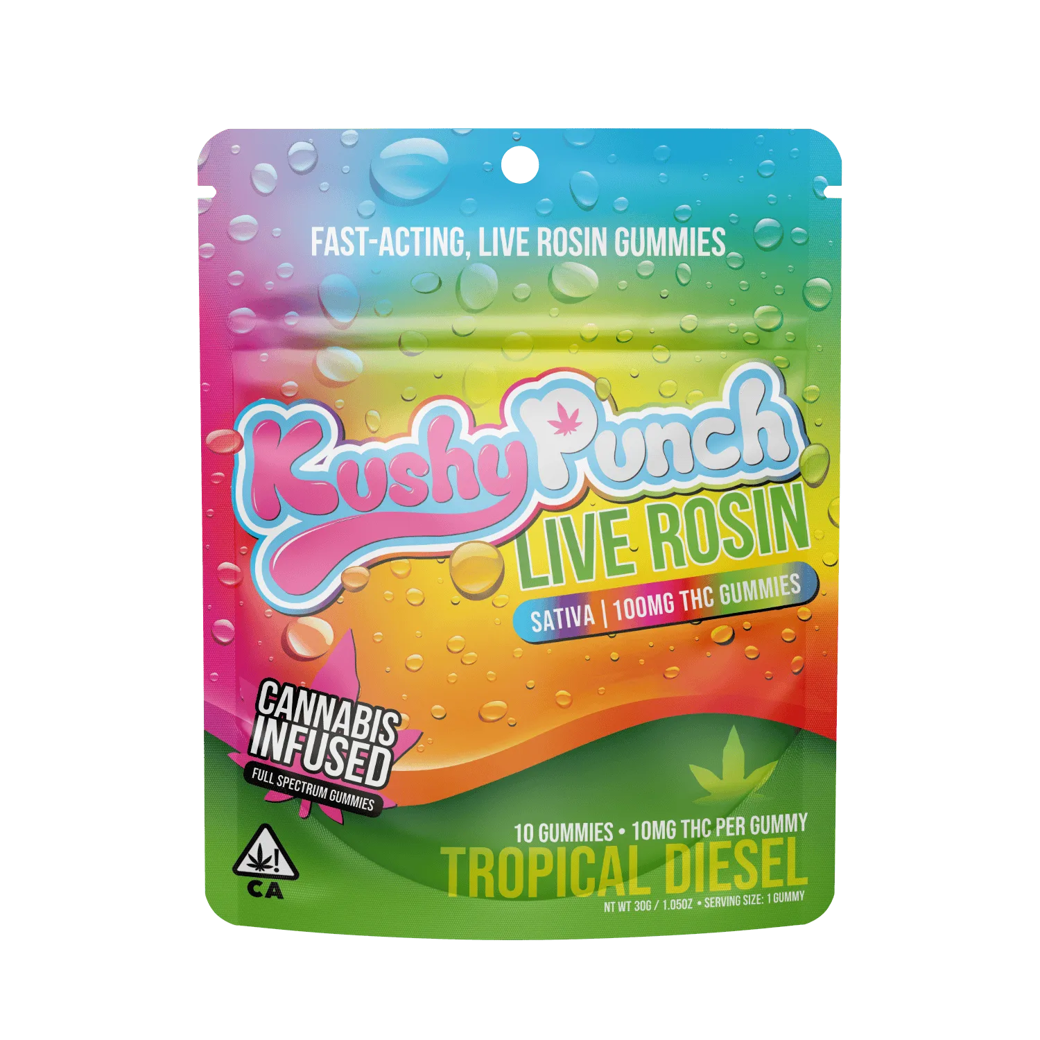 Kushy Punch - Live Rosin Tropical Diesel Gummies 100MG (SATIVA)