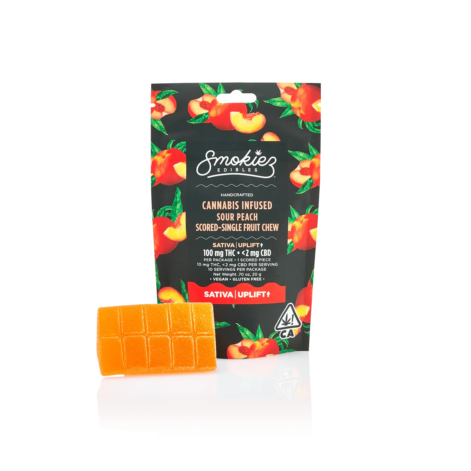 Sativa Sour Peach 100mg THC Fruit Chews - Scored Single Piece - CA