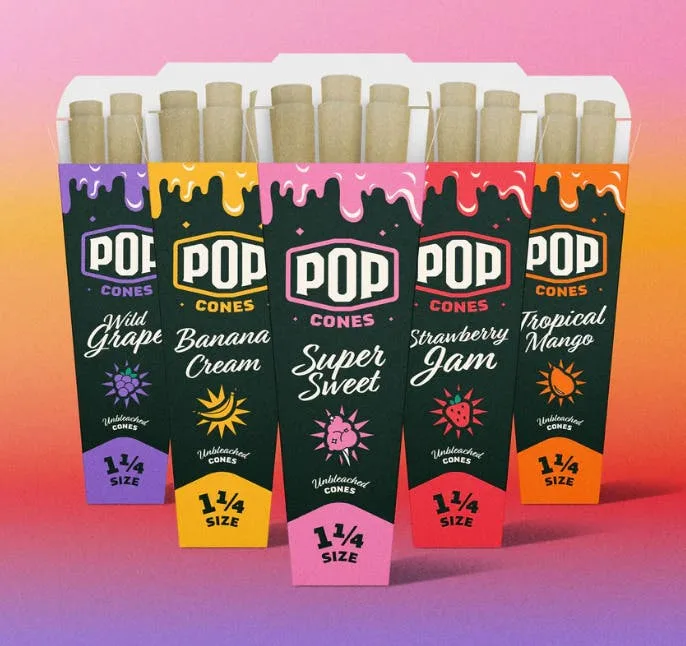 ROLLING PAPERS - POP CONES 1 1/4 - ASSORTED FLAVORS