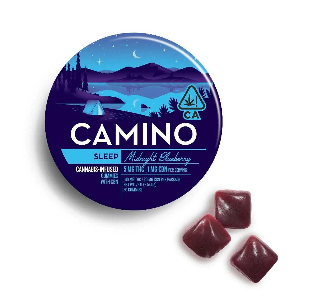 Camino | Midnight Blueberry Gummies | THC:CBN 5:1 | 100mg | 20ct | 5mg/ea