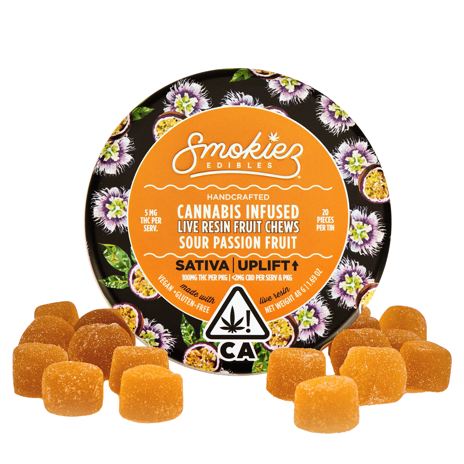 Sour Passion Fruit Sativa 100mg THC Live Resin Fruit Chews - CA
