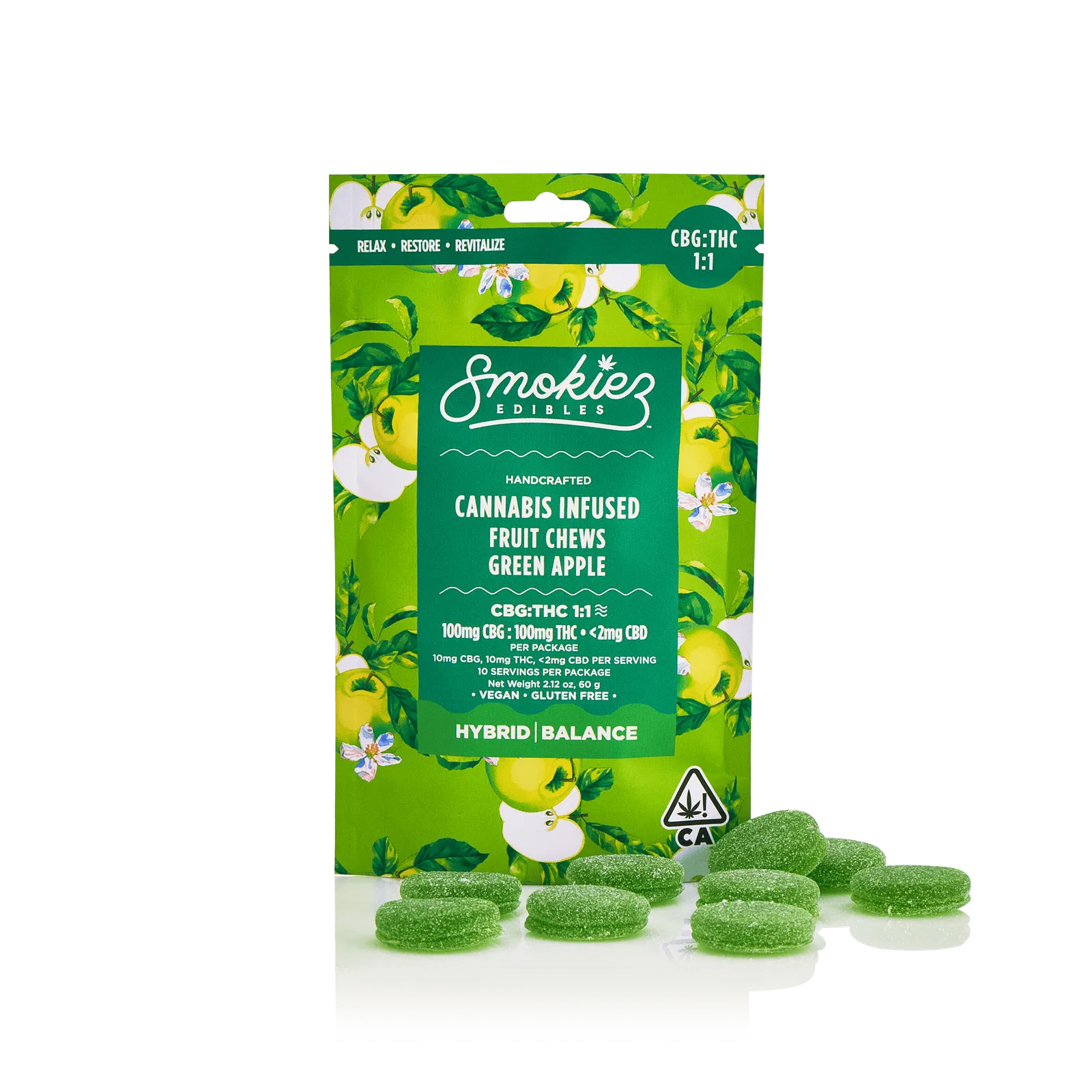 Green Apple 100mg CBG : 100mg THC Fruit Chews - CA