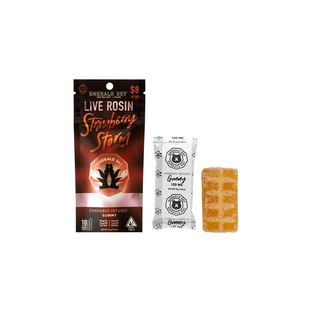 Emerald Sky Live Rosin Single Gummy - Strawberry Storm 100mg