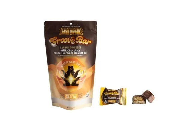 GB Live Rosin Milk Chocolate Peanut-Caramel-Nougat Bar - Sativa 100mg 10pk