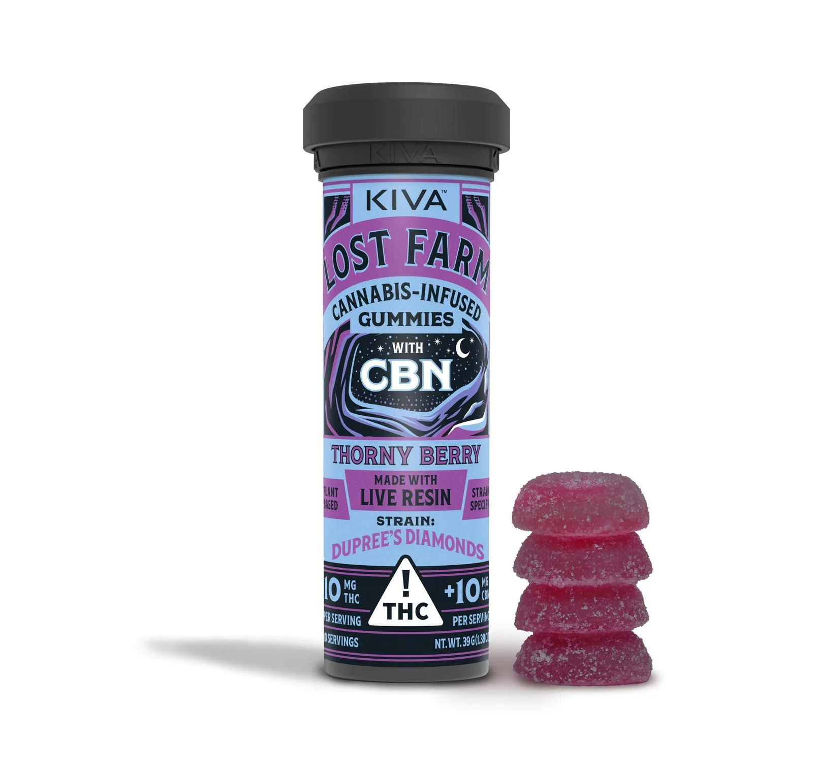 KIVA LOST FARM - THORNYBERRY LIVE RESIN THC:CBN 1:1 GUMMY - 10pk