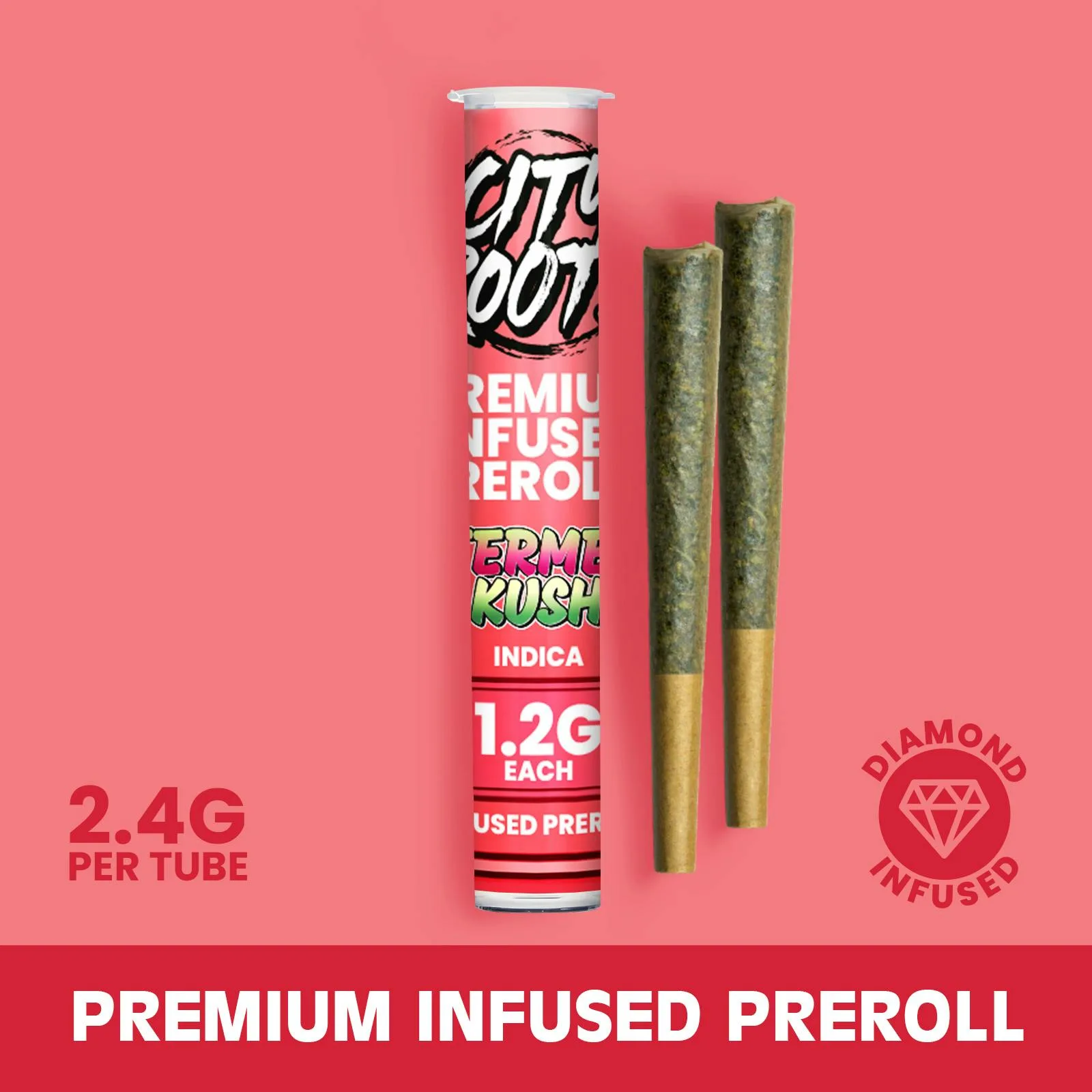 Watermelon Kush (Indica) 2pk Infused Prerolls 2.4g
