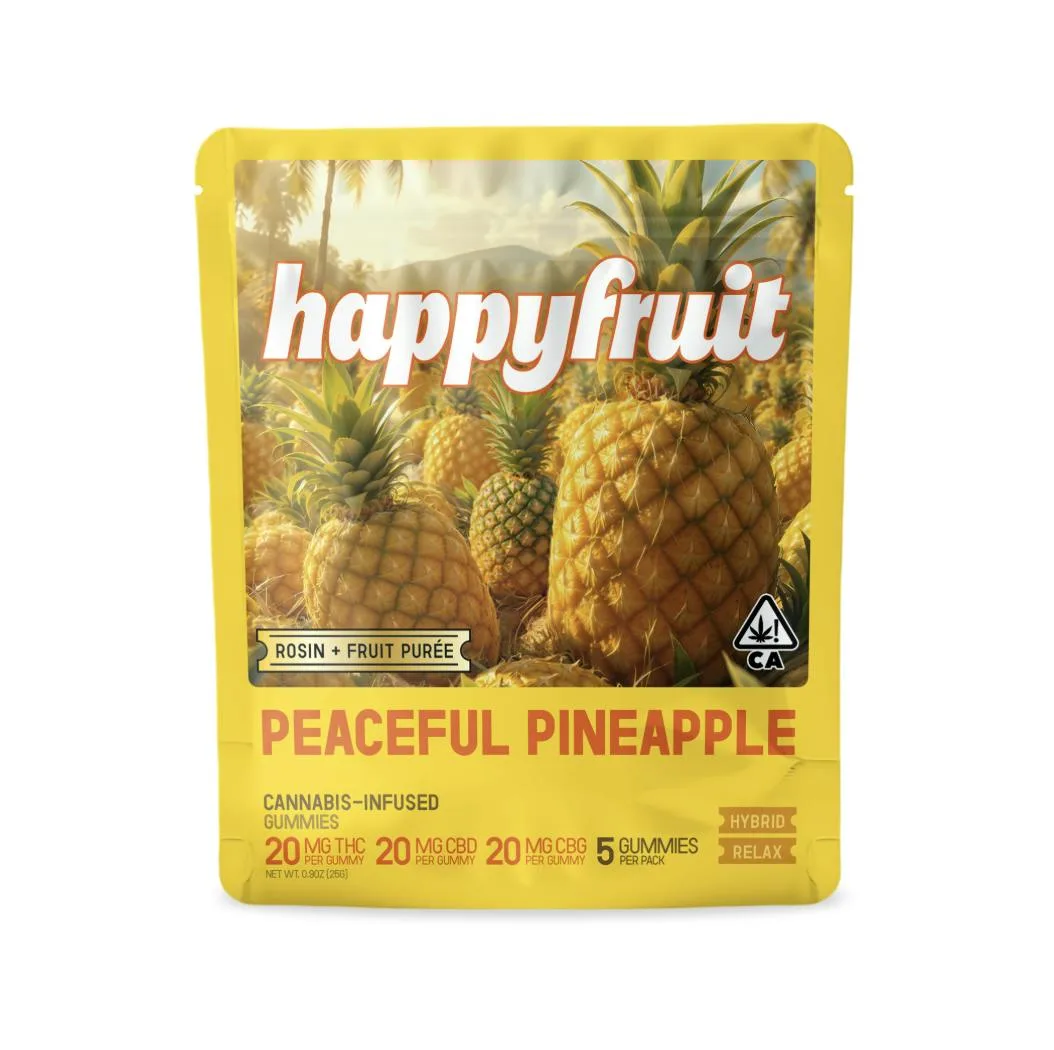 Happy Fruit - Peaceful Pineapple Rosin Gummies - 100mg THC/CBD/CBG - 5pk