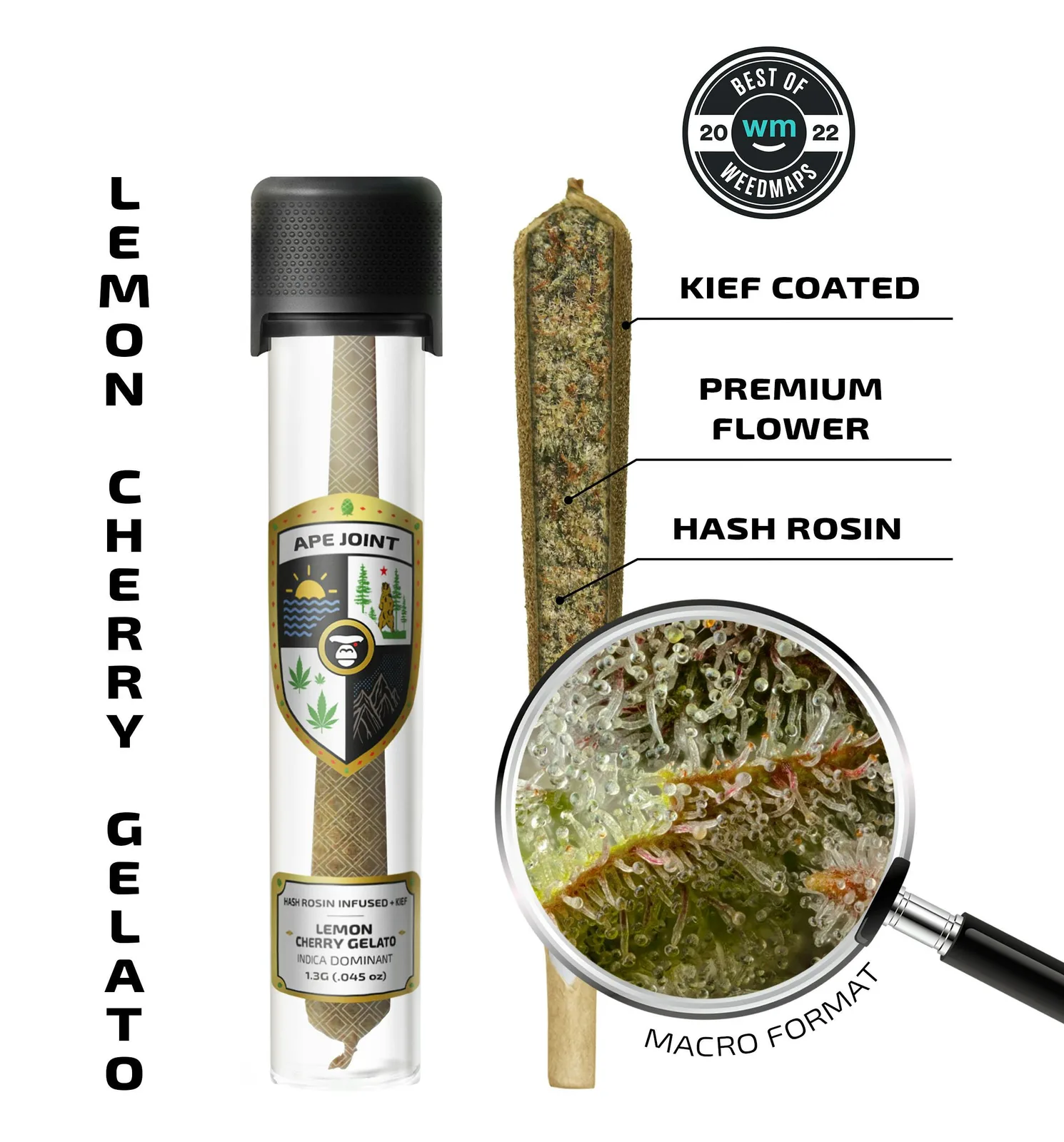 LEMON CHERRY GELATO – Prerolls Hash Rosin Infused + kief 1.3g