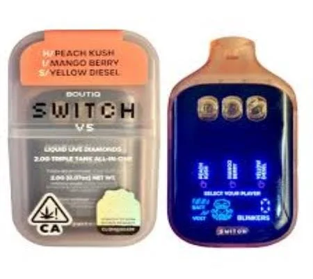 Boutiq Switch V5 – 2g (H)PEACH KUSH(I)MANGO BERRY(S)YELLOW DIESEL TRIPLE TANK DISPO