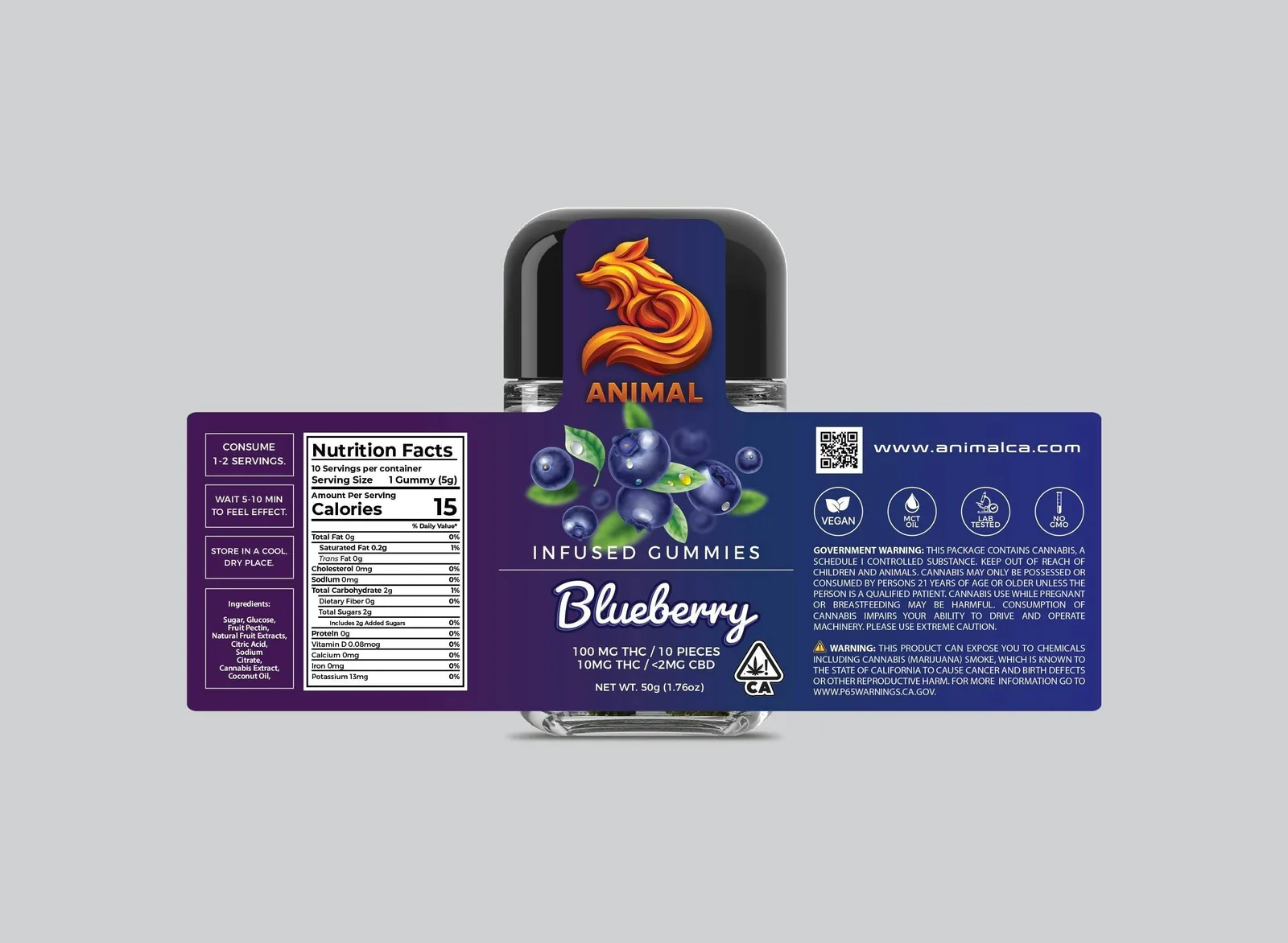 Blueberry Flavored Gummies - 10 x 10mg/gummy