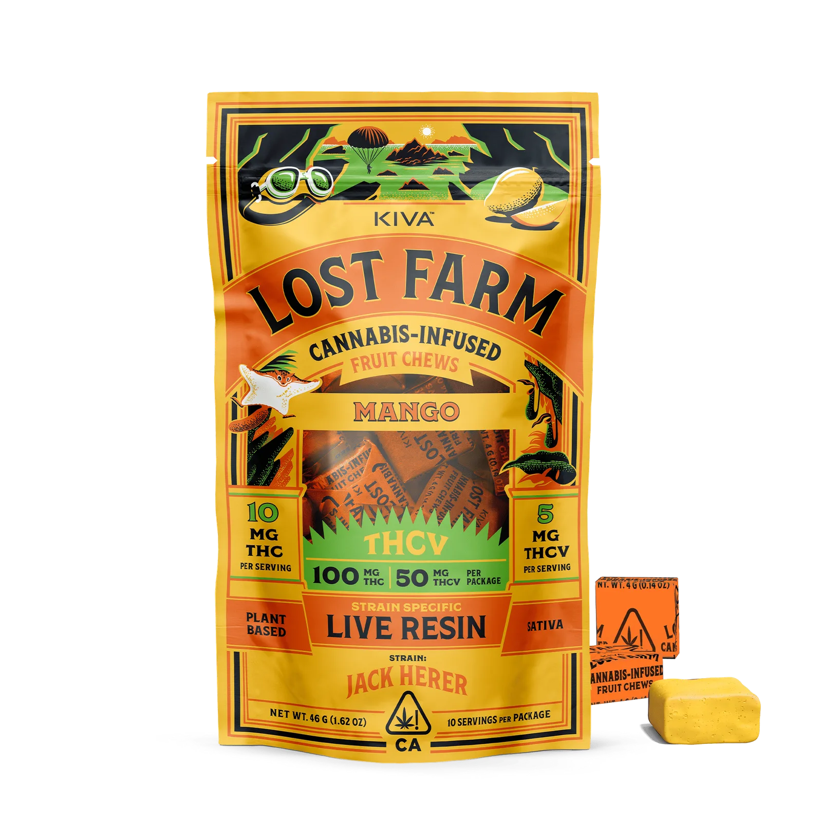 Kiva Confections - Lost Farm Mango "Jack Herer" THCv Chews - 10 Gummies