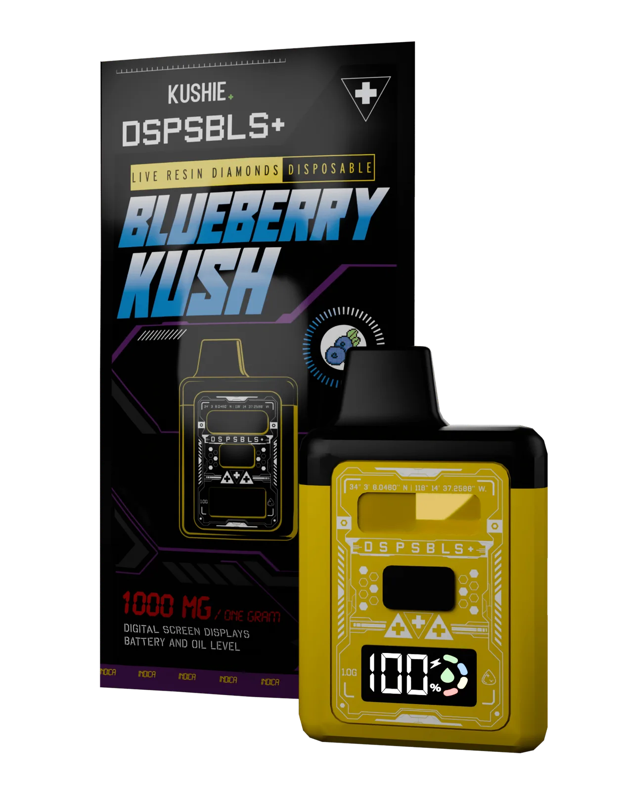 Blueberry Kush (Indica) - DSPSBLS+ 1G Live Resin Diamonds All In One
