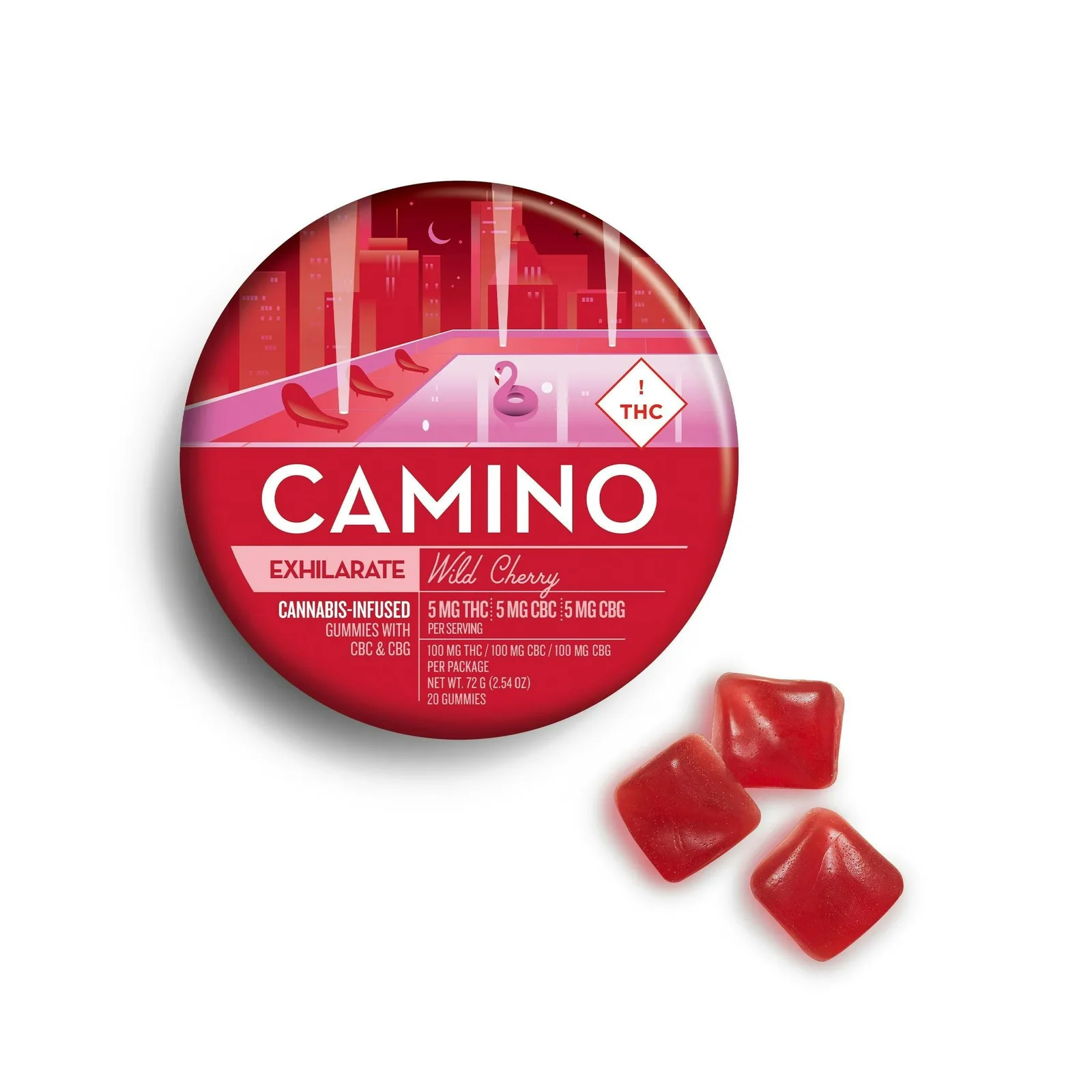 Camino- Exhilarate Wild Cherry1:1:1 (THC:CBC:CBG) Gummies 100mg (S)