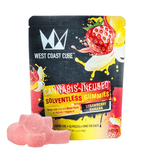 Strawberry Banana Flavored Solventless Gummies - 10x 10mg/gummy