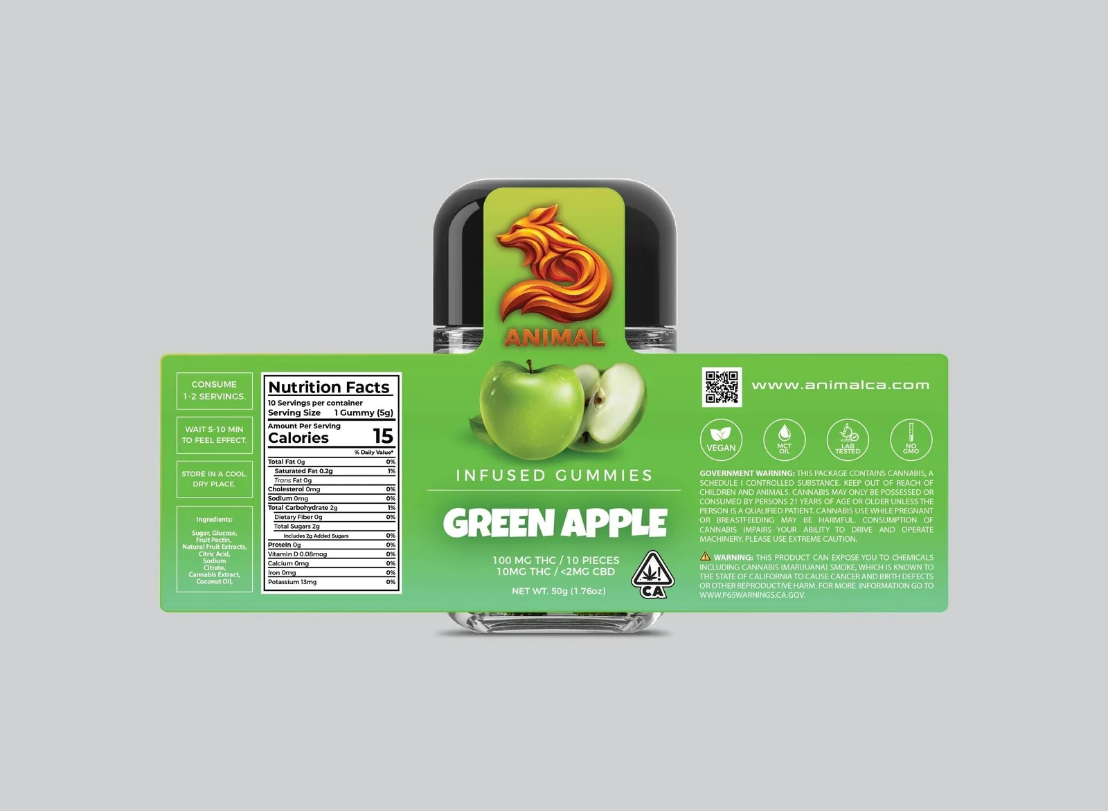 Green Apple Flavored Gummies - 10 x 10mg/gummy