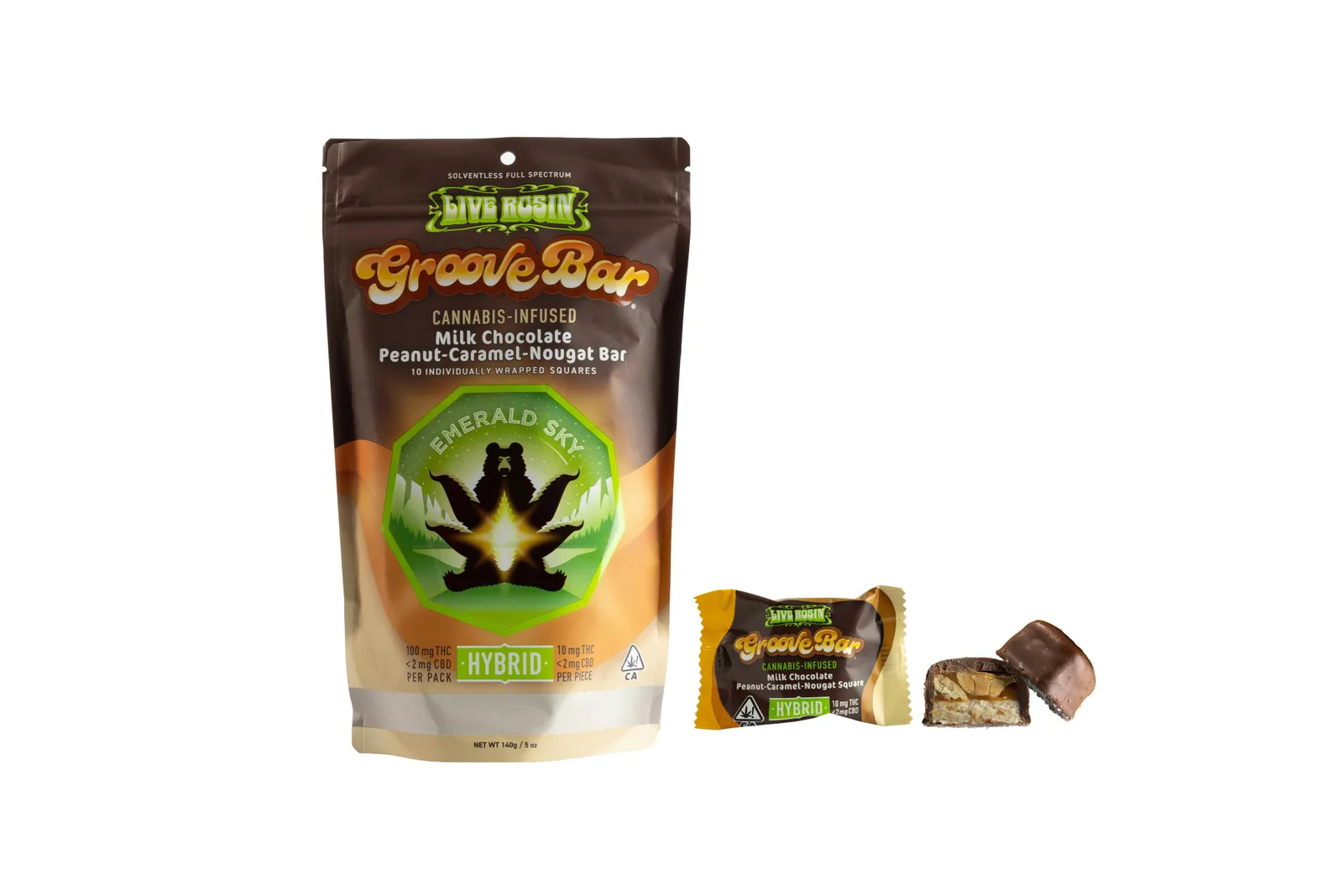 GB Live Rosin Milk Chocolate Peanut-Caramel-Nougat Bar - Hybrid 100mg 10pk