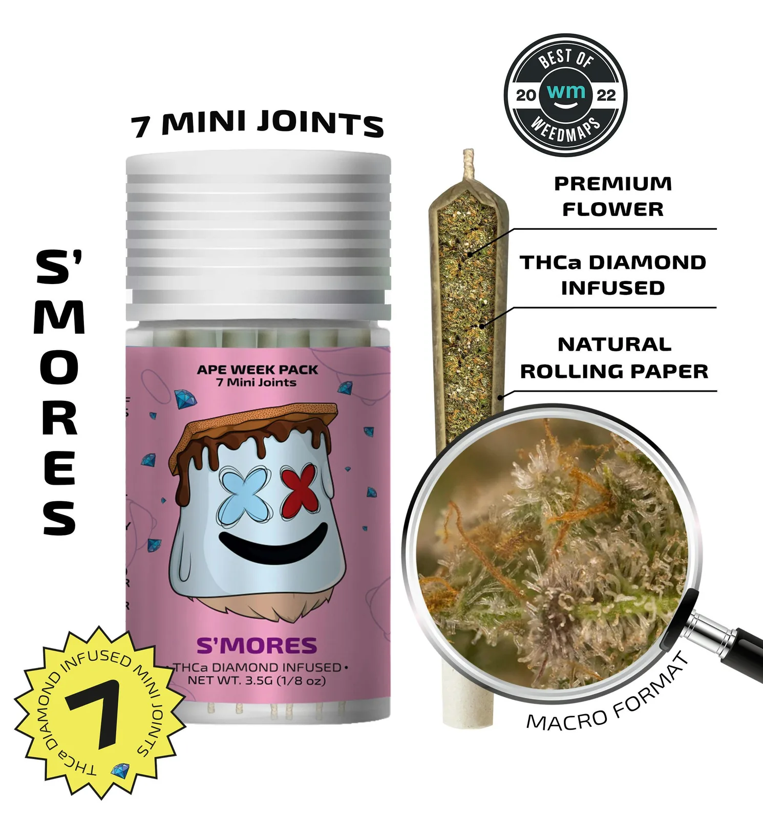 S'Mores [Indica Dominant] — 7 Diamond Infused Mini Joints (3.5g |0.5g each)