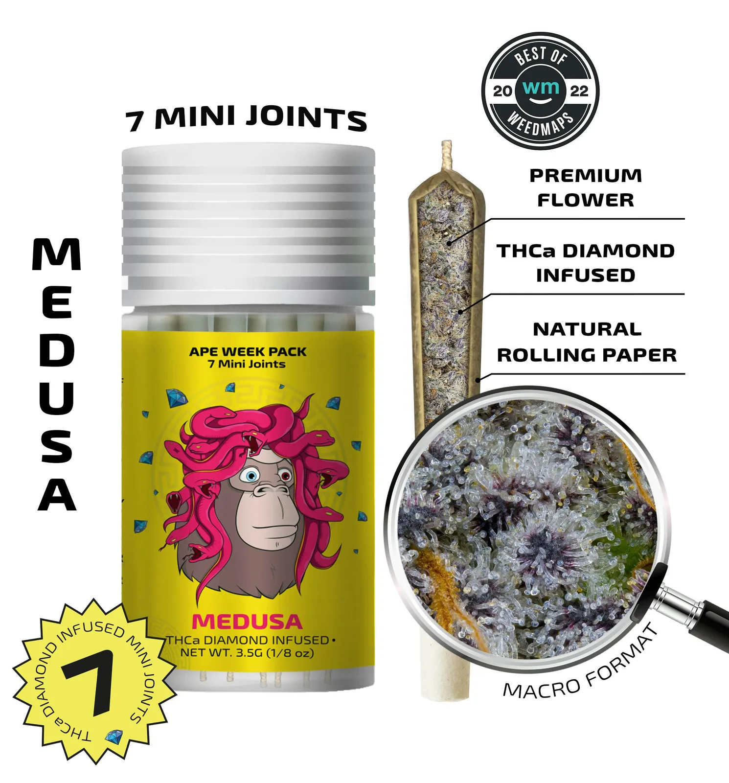 MEDUSA [Sativa Dominant] — 7 Diamond Infused Mini Joints (3.5g | 0.5g each)