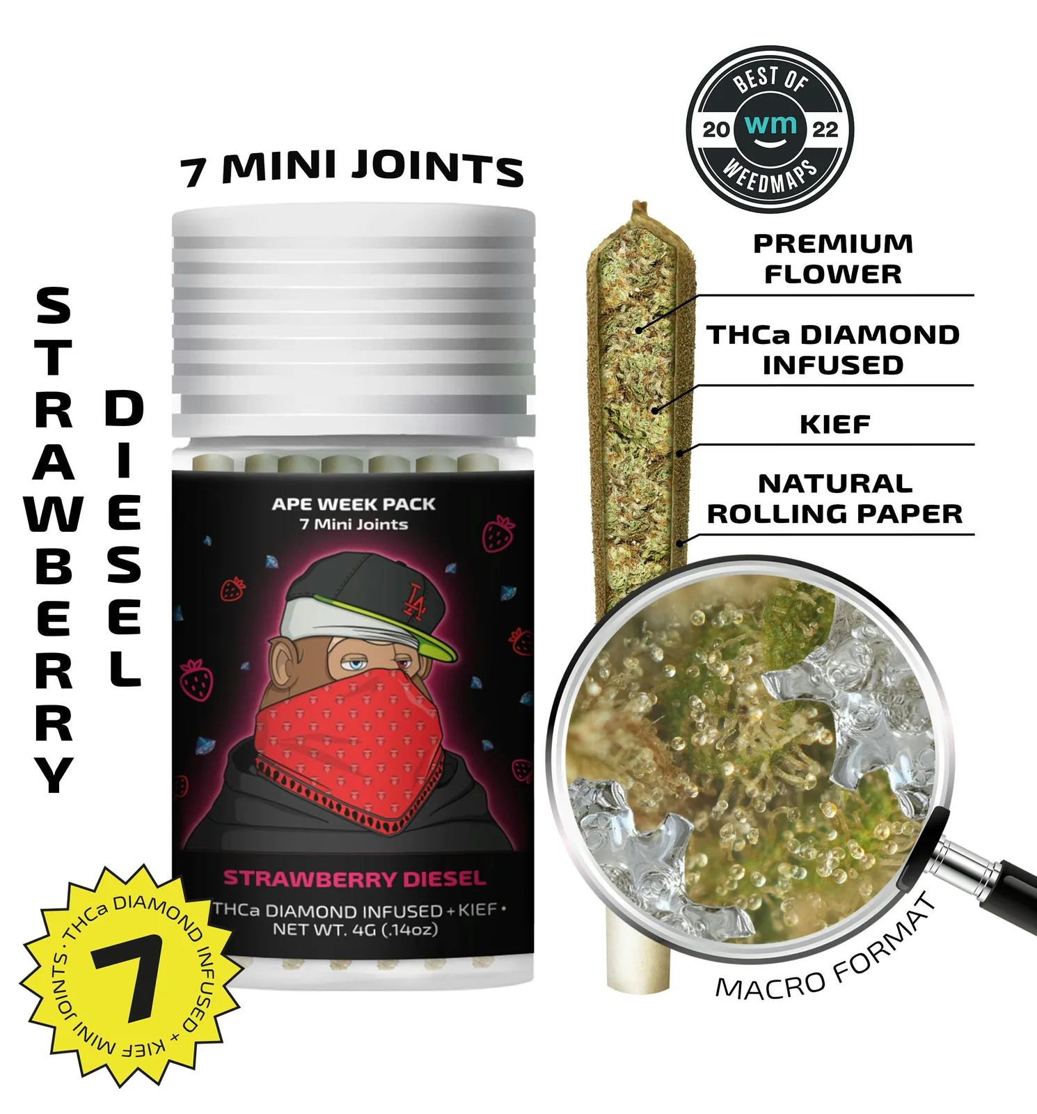 Strawberry Diesel — 7 Mini joints infused + kief (4g)