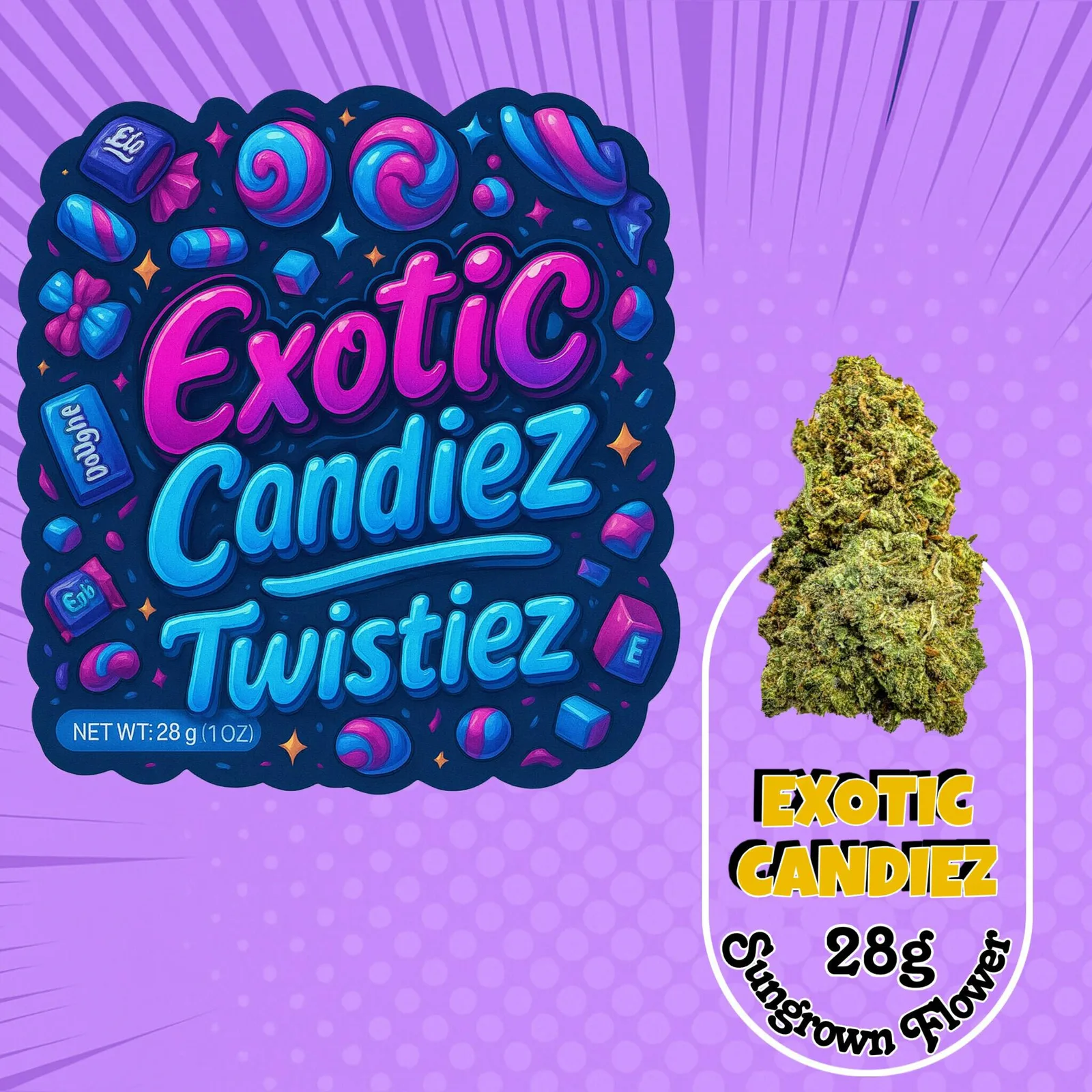 Exotic Candiez - SunGrown Flower - 28g - Hybrid - New Drop