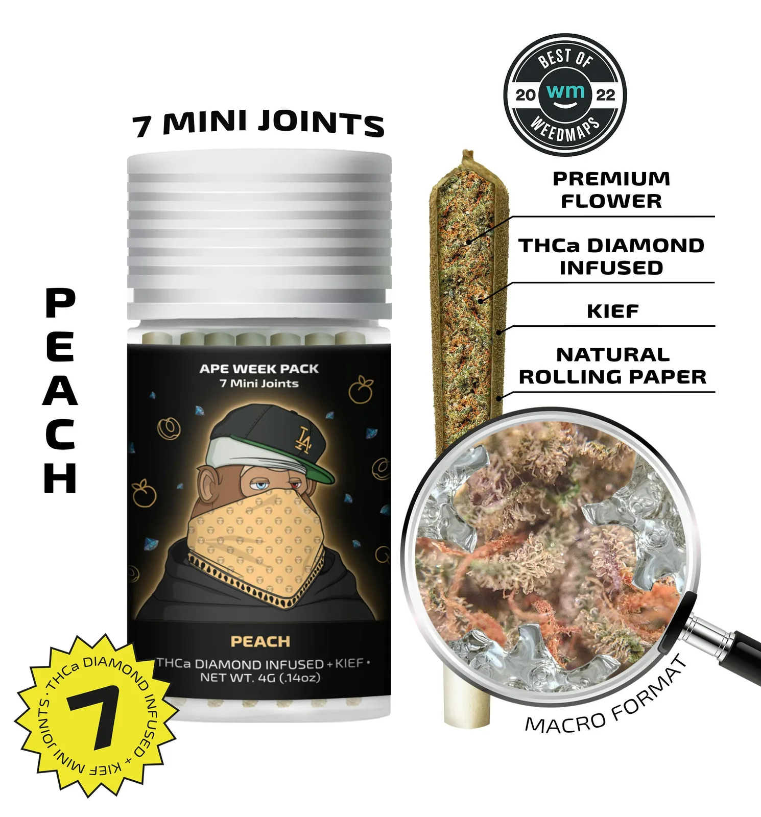 Peach — 7 Mini joints infused + kief (4g)