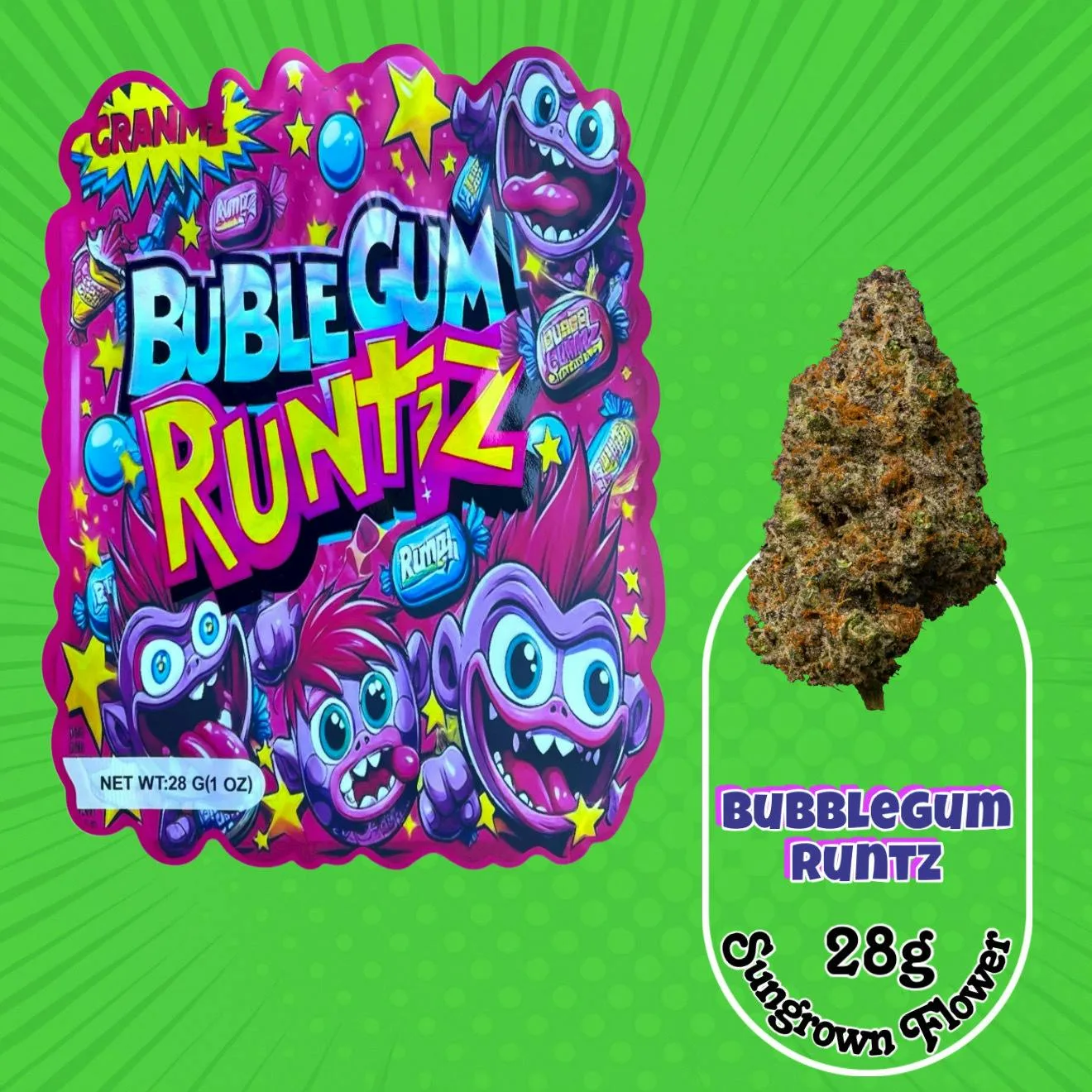 Bublegum Runtz - SunGrown Flower - 28g - Hybrid - New Drop