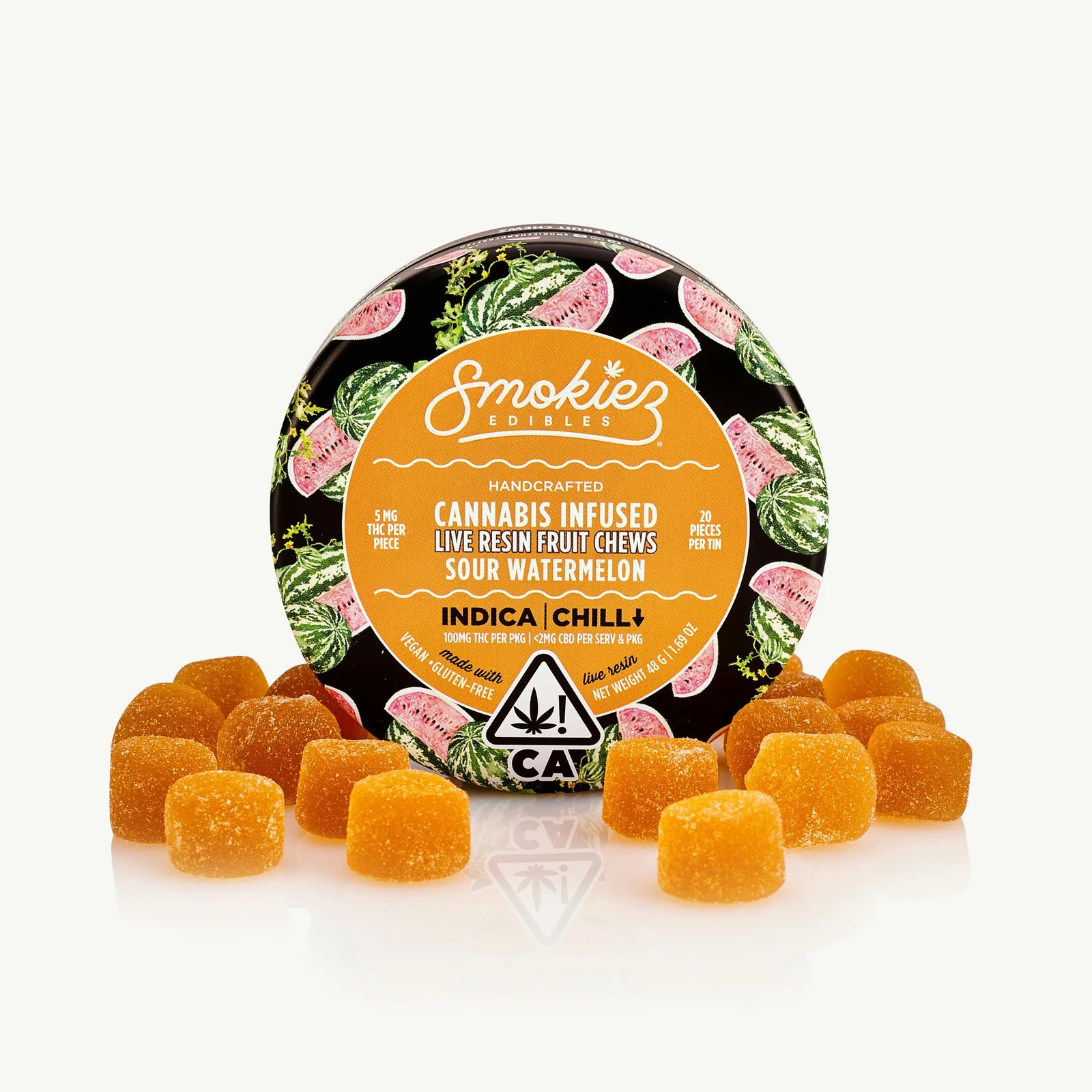 Sour Watermelon Indica 100mg THC Live Resin Fruit Chews - CA