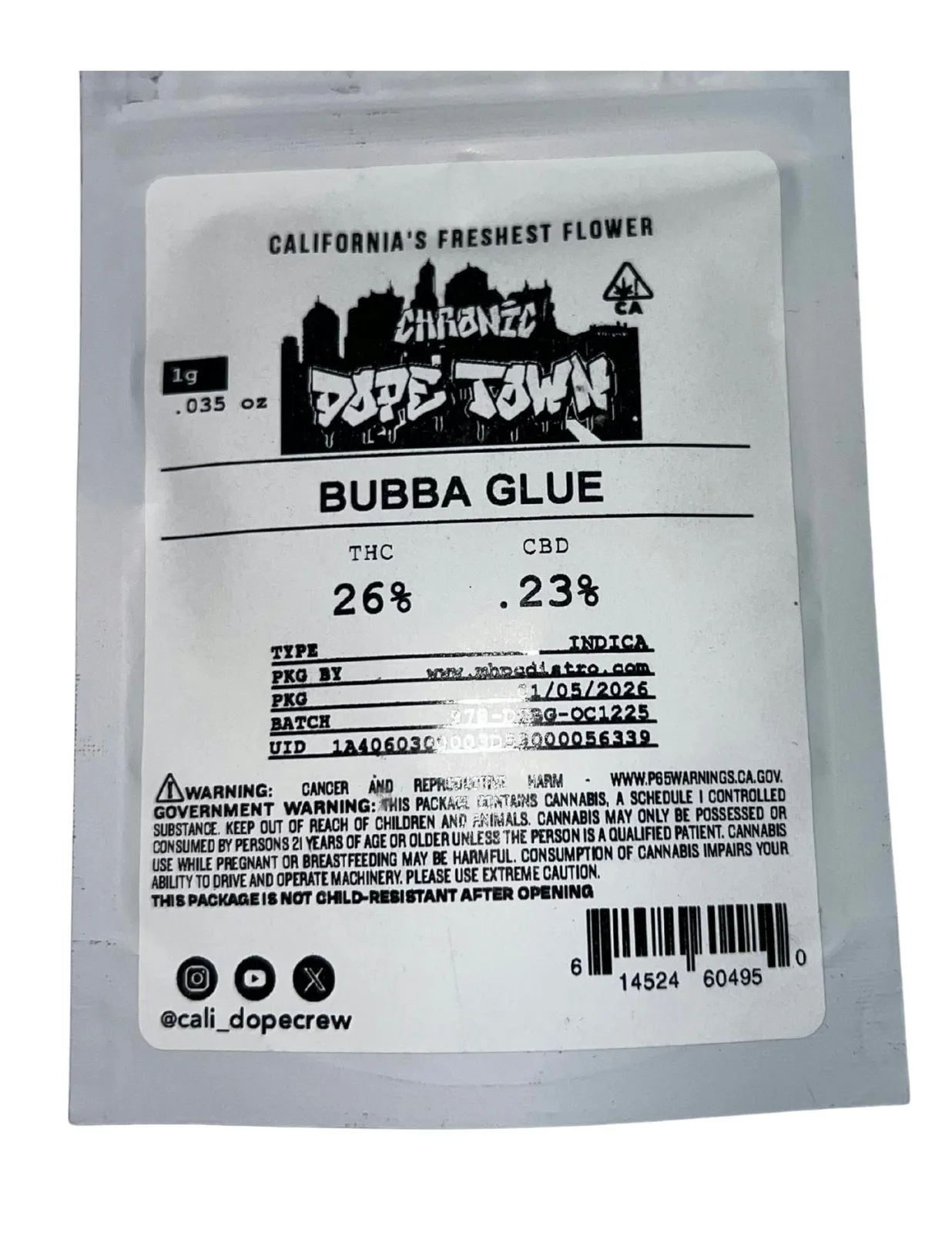 DOPE TOWN - FLOWER - 1G - BUBBA GLUE - I