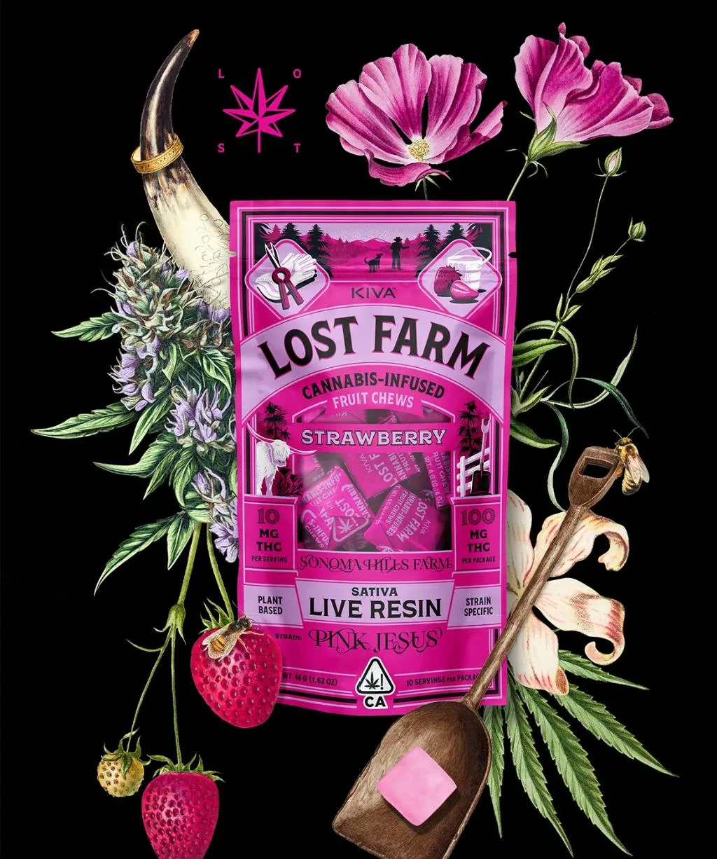 Lost Farm - Strawberry Pink Jesus - 100mg Live Resin Fruit Chews - 10pk
